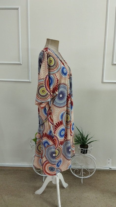 Women's Short-Sleeve Open-Front Tie-Waist Long Kimono with Geometric Print - Janes - by Peralane - photo 7