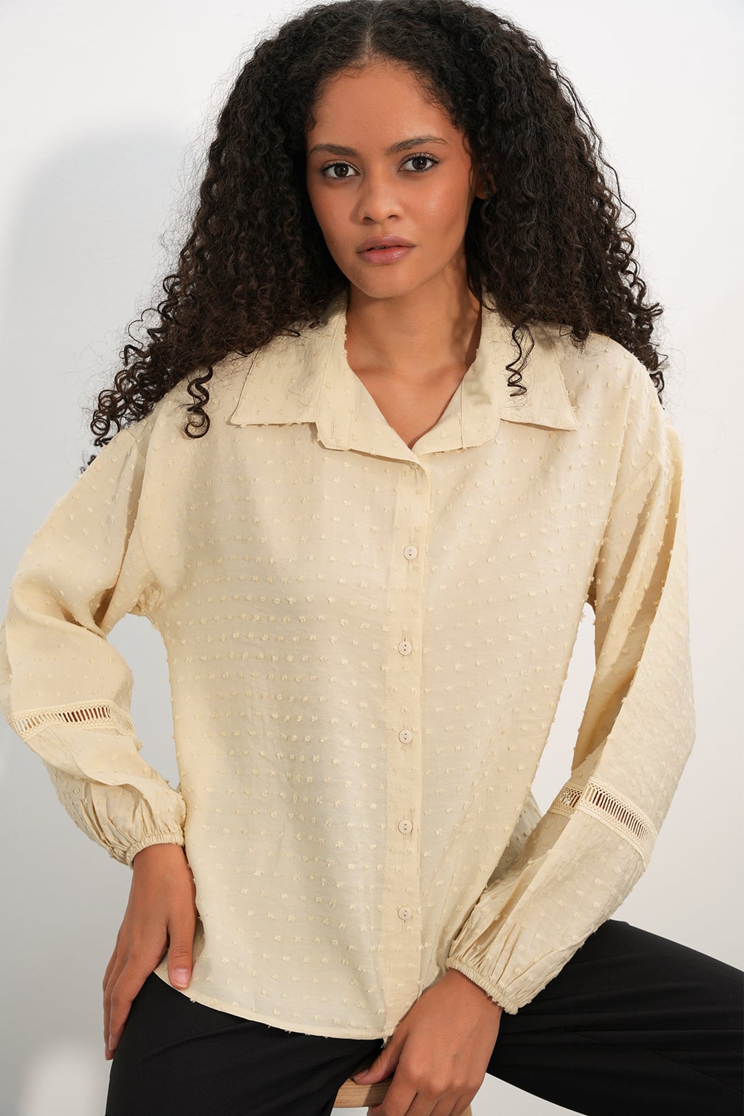 Women's Oversize Patterned Blouse 20379 - Cream - Bigdart - by Peralane - photo 6