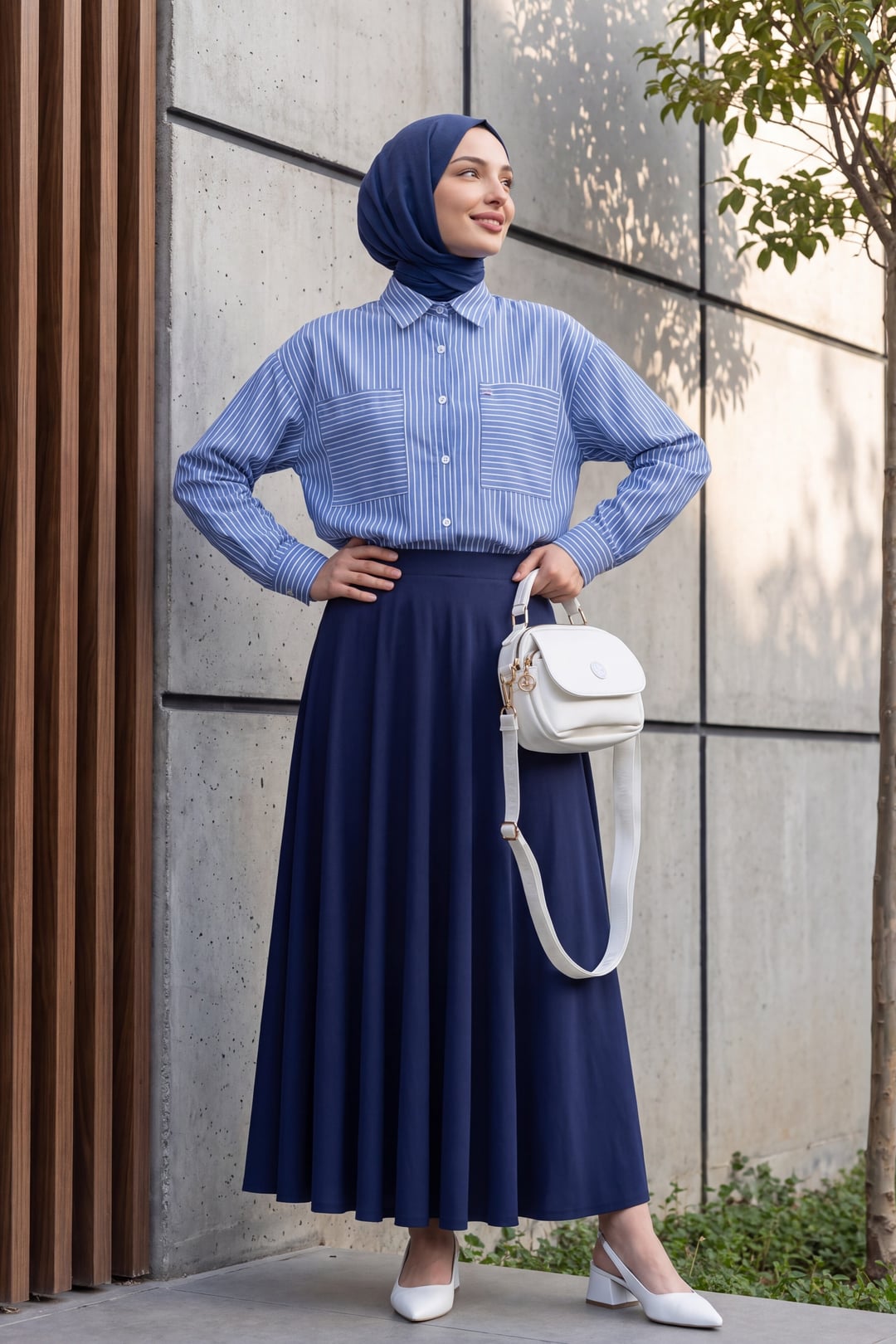Striped Collared Shirt - Blue - Podyumplus - by Peralane - photo 3
