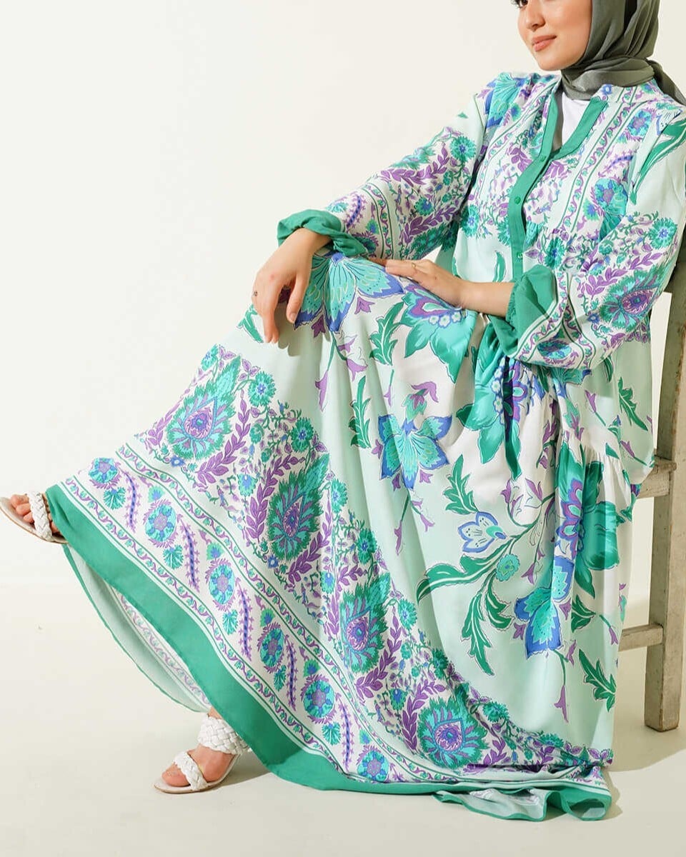 Mint Green Floral Long Sleeve Modest Dress - Women's - Bigdart - by Peralane - photo 4