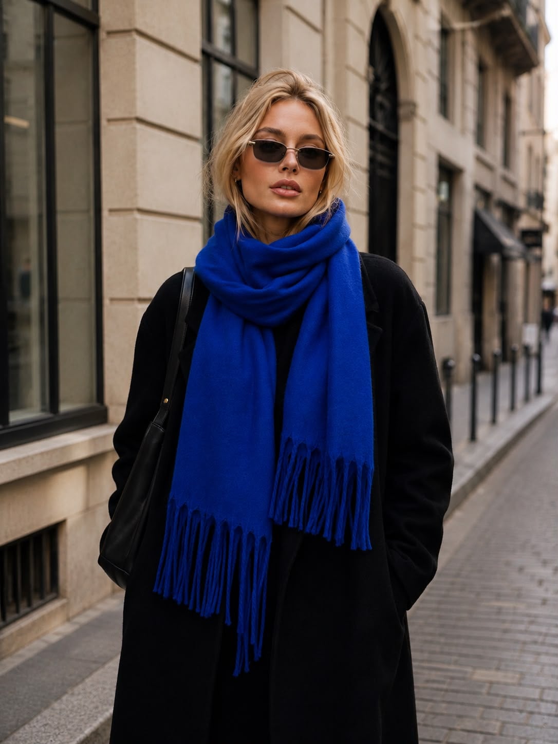 Fringed Soft Puff Scarf in Sax Blue - Nesvay - by Peralane