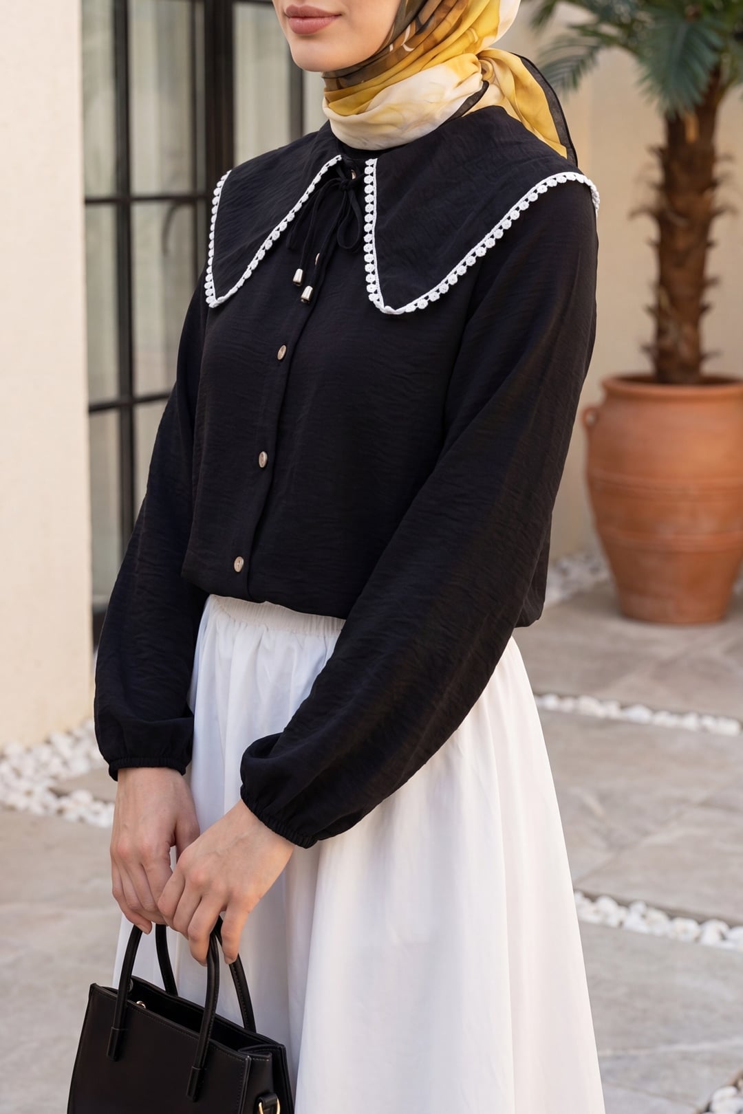 Peter Pan Collar Lace Long Sleeve Blouse - Black - Podyumplus - by Peralane - photo 3