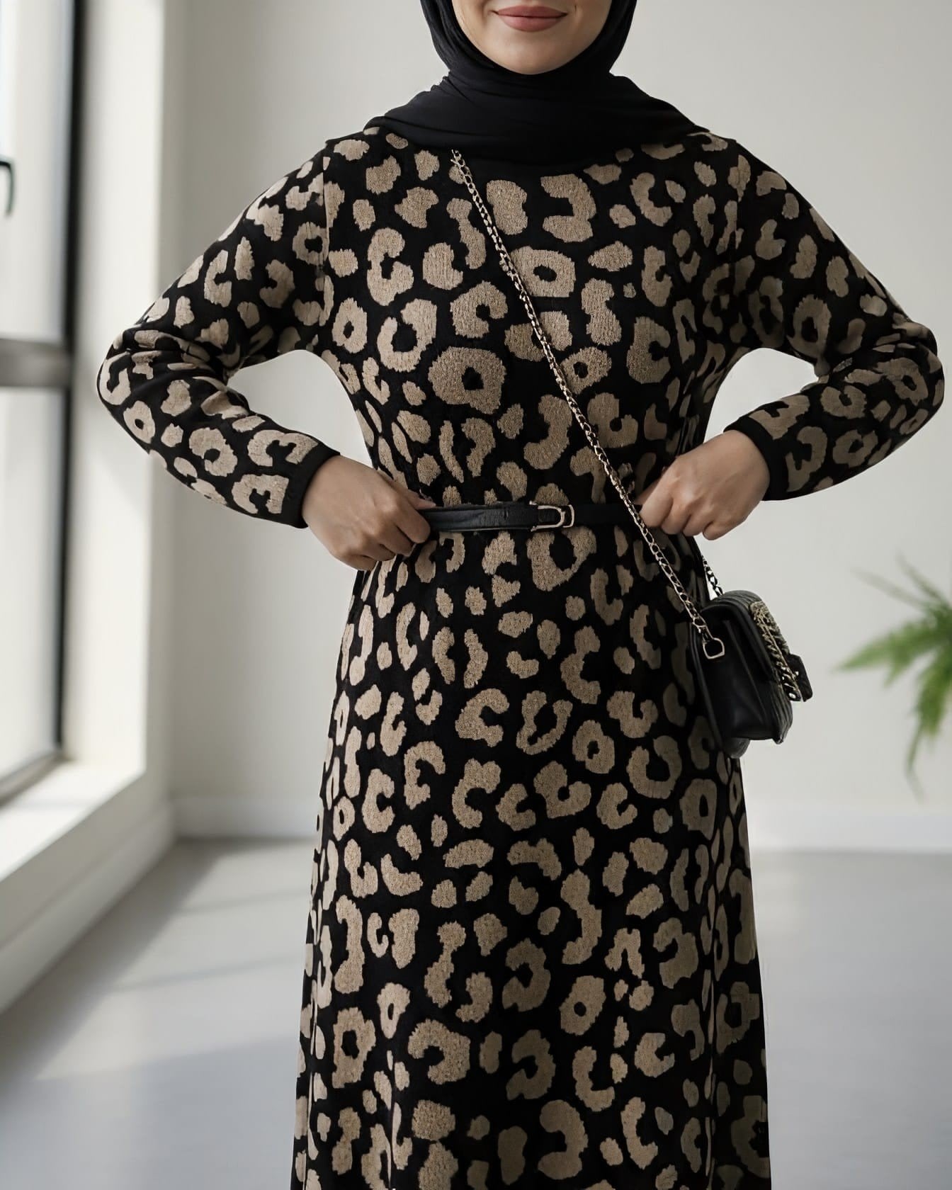 Round Neck Patterned Knit Dress - Black - Podyumplus - by Peralane - photo 8