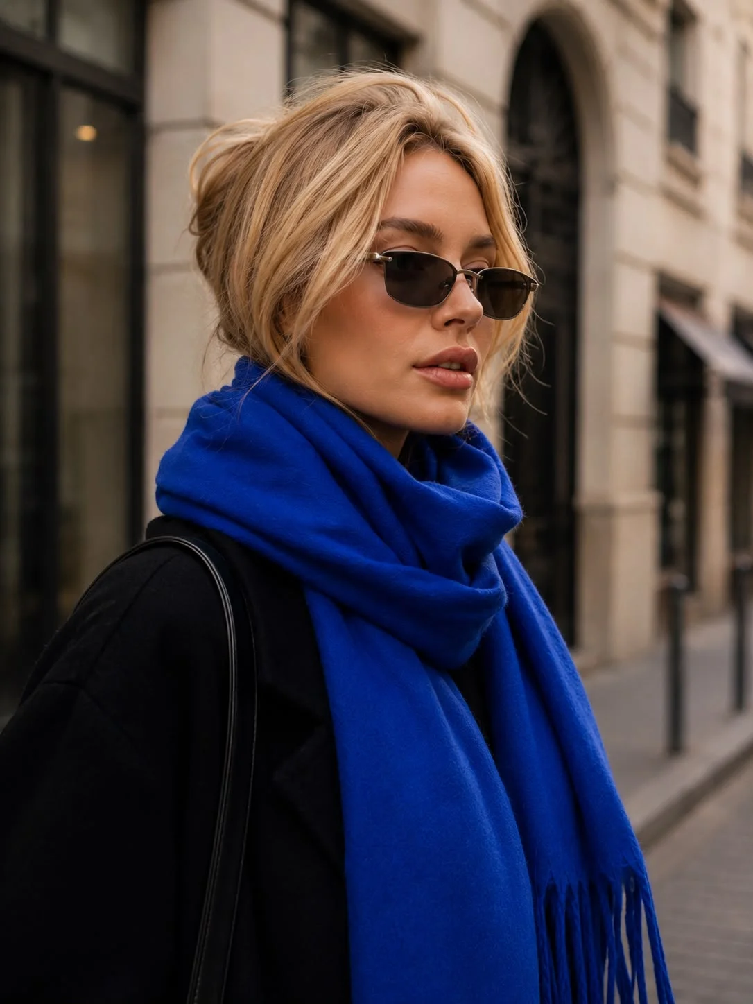 Fringed Soft Puff Scarf in Sax Blue - Nesvay - by Peralane - photo 3
