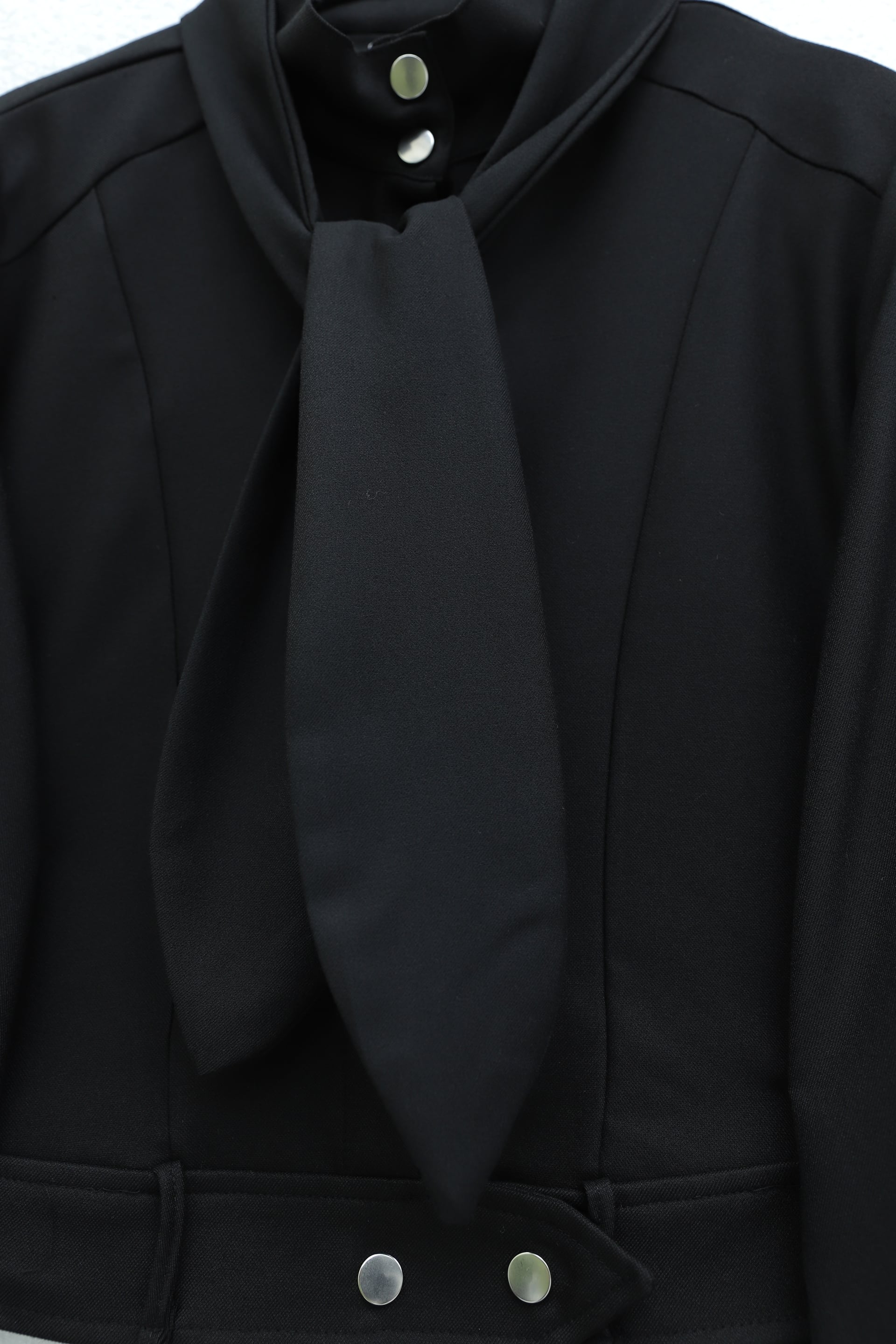 Hidden Button Foulard Detail Skirted Diagonal Set - Black - Podyumplus - by Peralane - photo 6