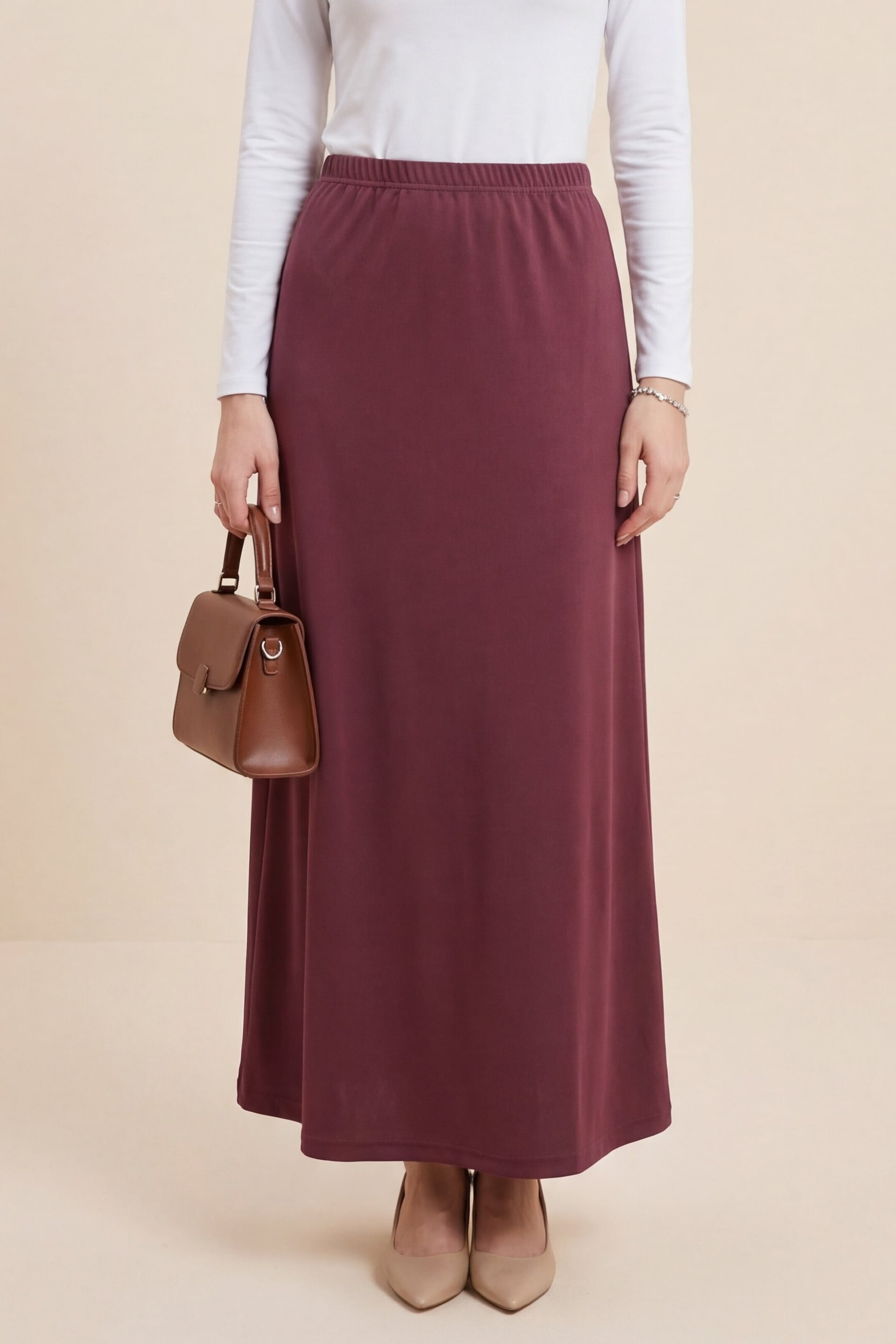 Mid-Length Petticoat Lining Skirt - Burgundy - Podyumplus - by Peralane