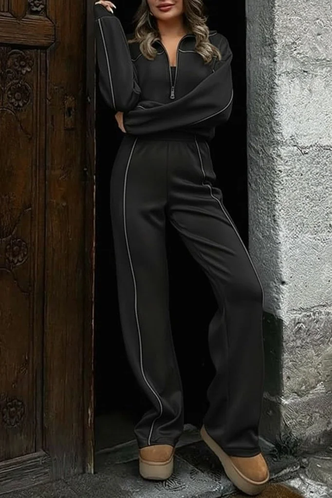Women's Long Sleeve Zip-Up Blouse and Flared Trousers Two-Piece Tracksuit Set - Janes - by Peralane - photo 3