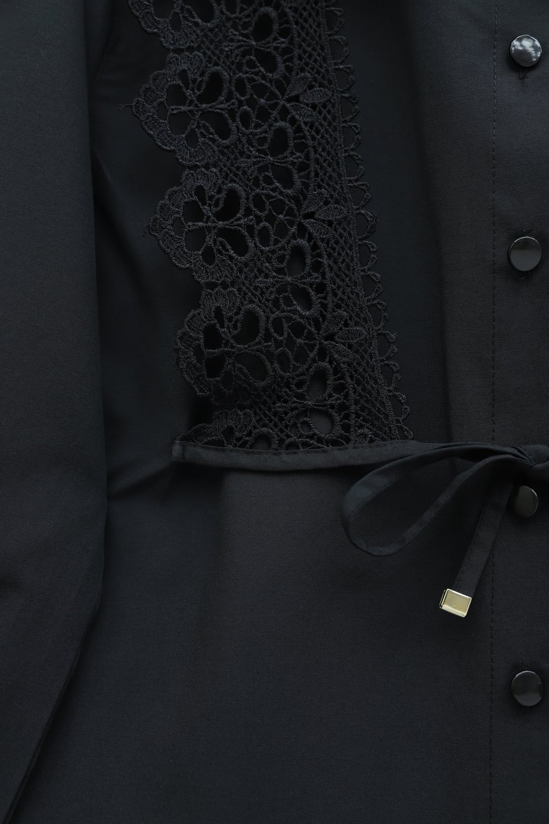 Black Poplin Tunic with Lace Trim and Self-Tie Belt - Podyumplus - by Peralane - photo 7