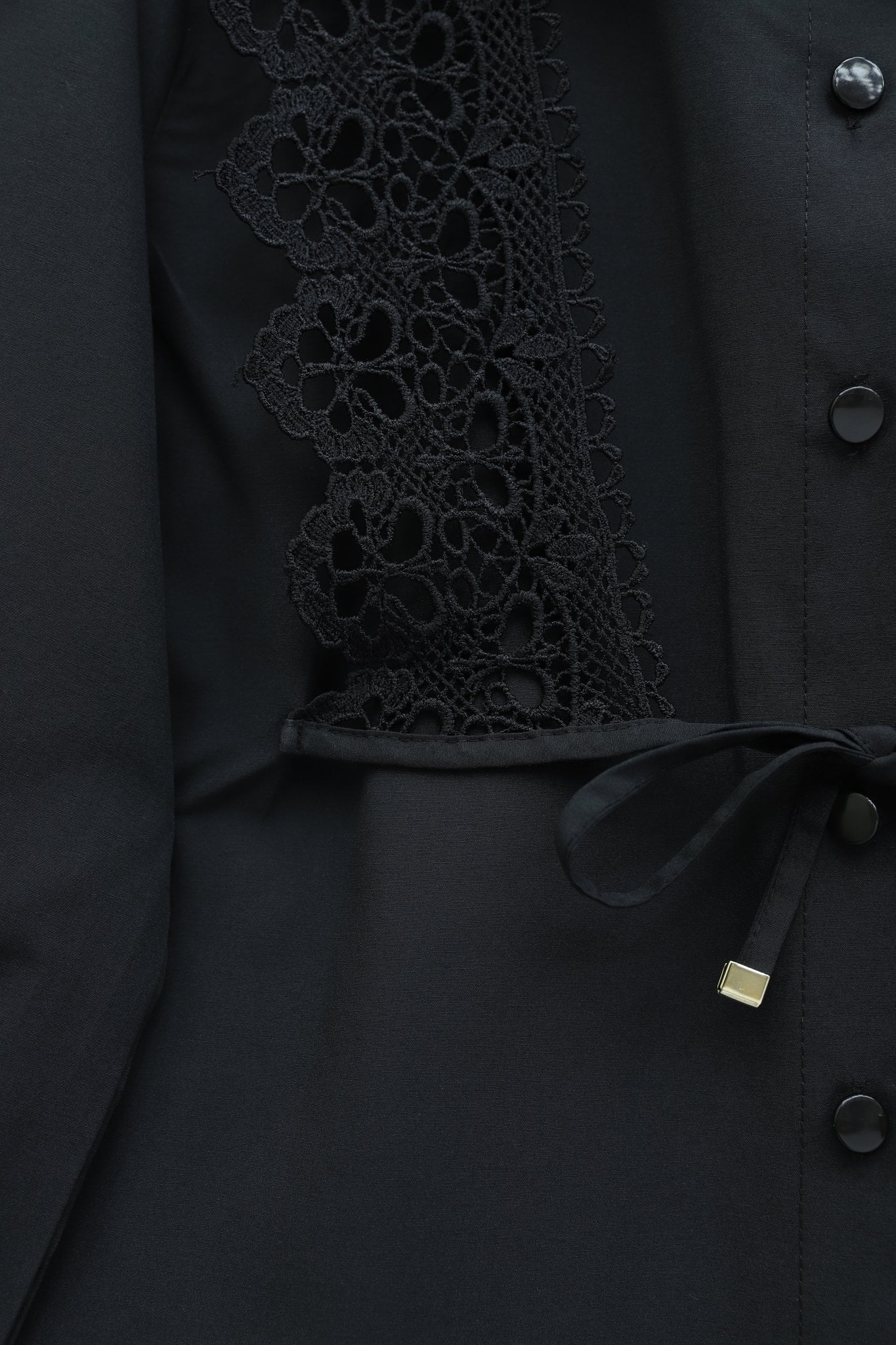 Black Poplin Tunic with Lace Trim and Self-Tie Belt - Podyumplus - by Peralane - photo 7