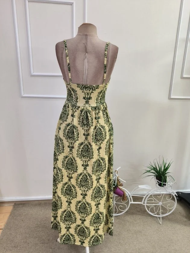Women's Spaghetti Strap V-Neck Button Front Printed Maxi Dress - Janes - by Peralane - photo 7