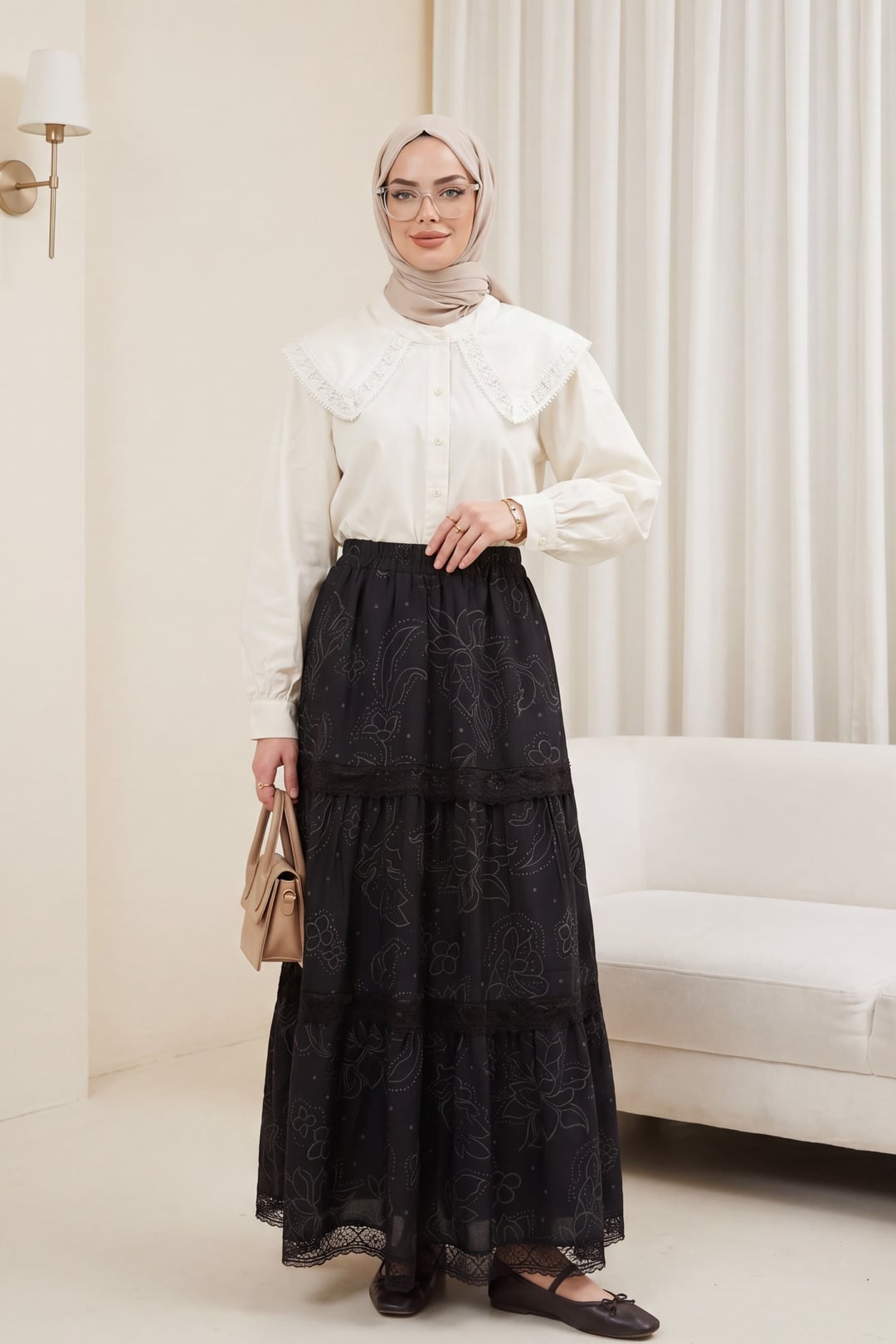 Black Lace Trim Tiered Maxi Skirt - Podyumplus - by Peralane - photo 4