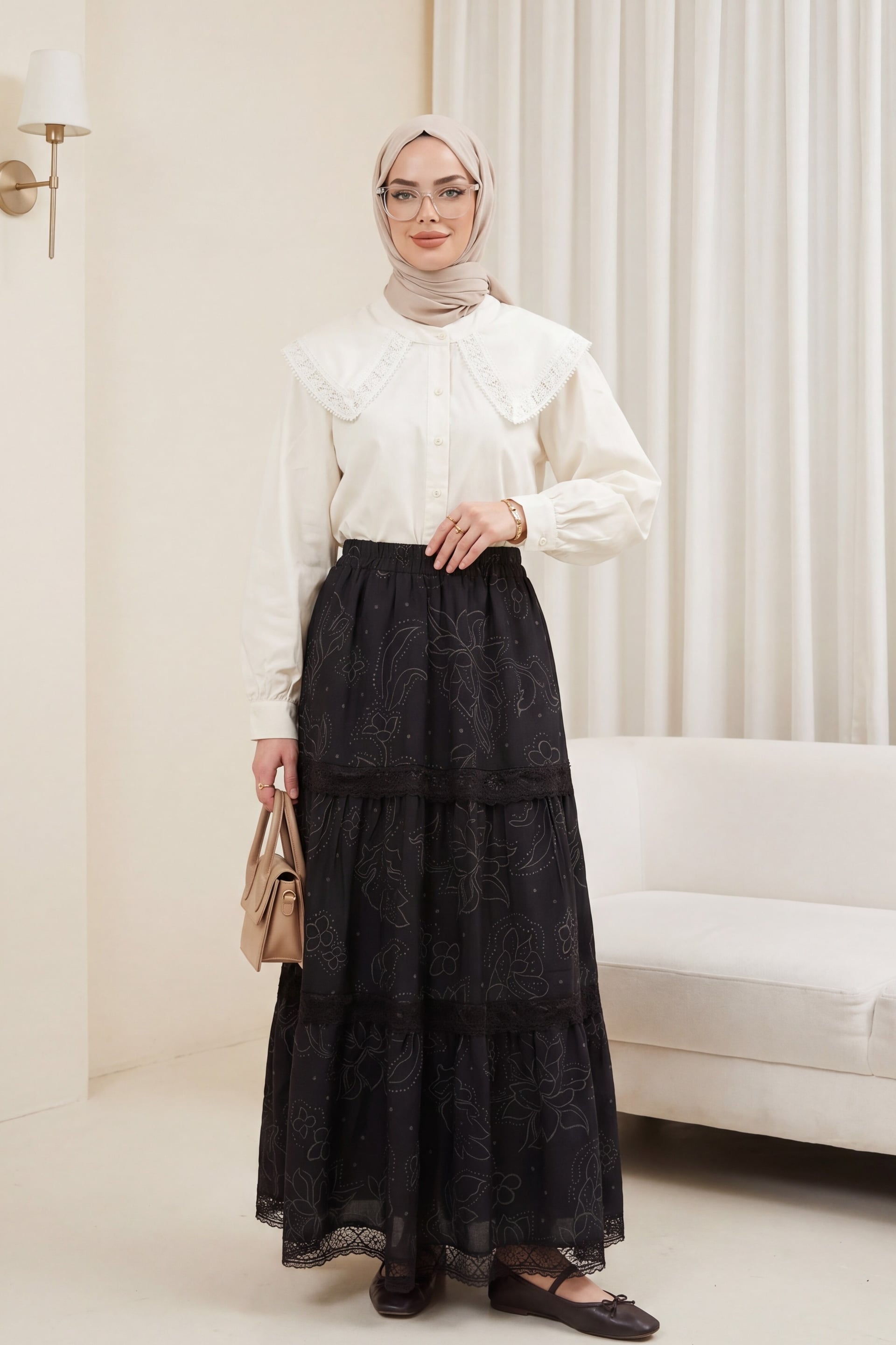 Black Lace Trim Tiered Maxi Skirt - Podyumplus - by Peralane - photo 4