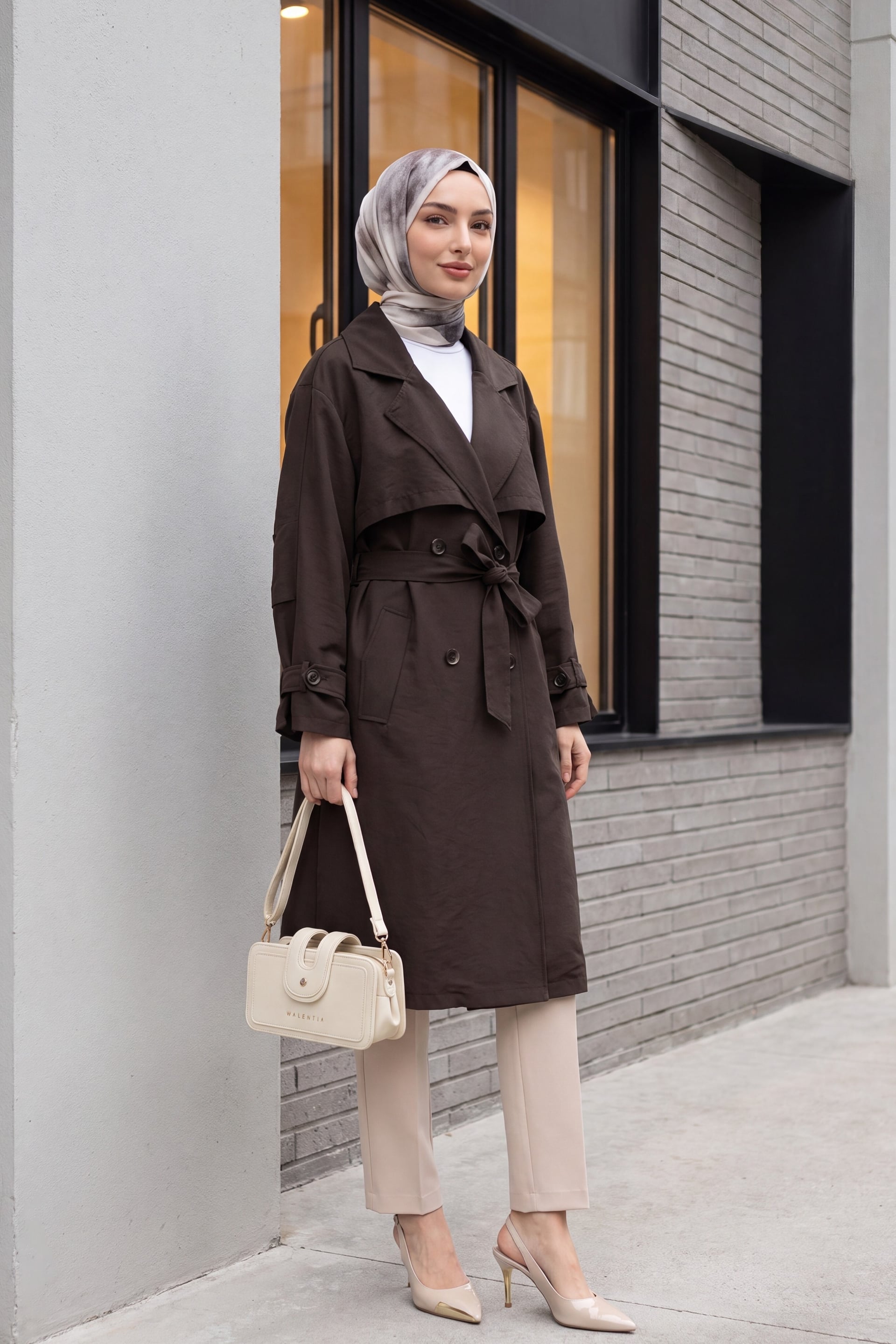 Pes Fabric Trench Coat with Belt, Pockets, Epaulettes and Bolero Detail - Dark Brown - Podyumplus - by Peralane - photo 5