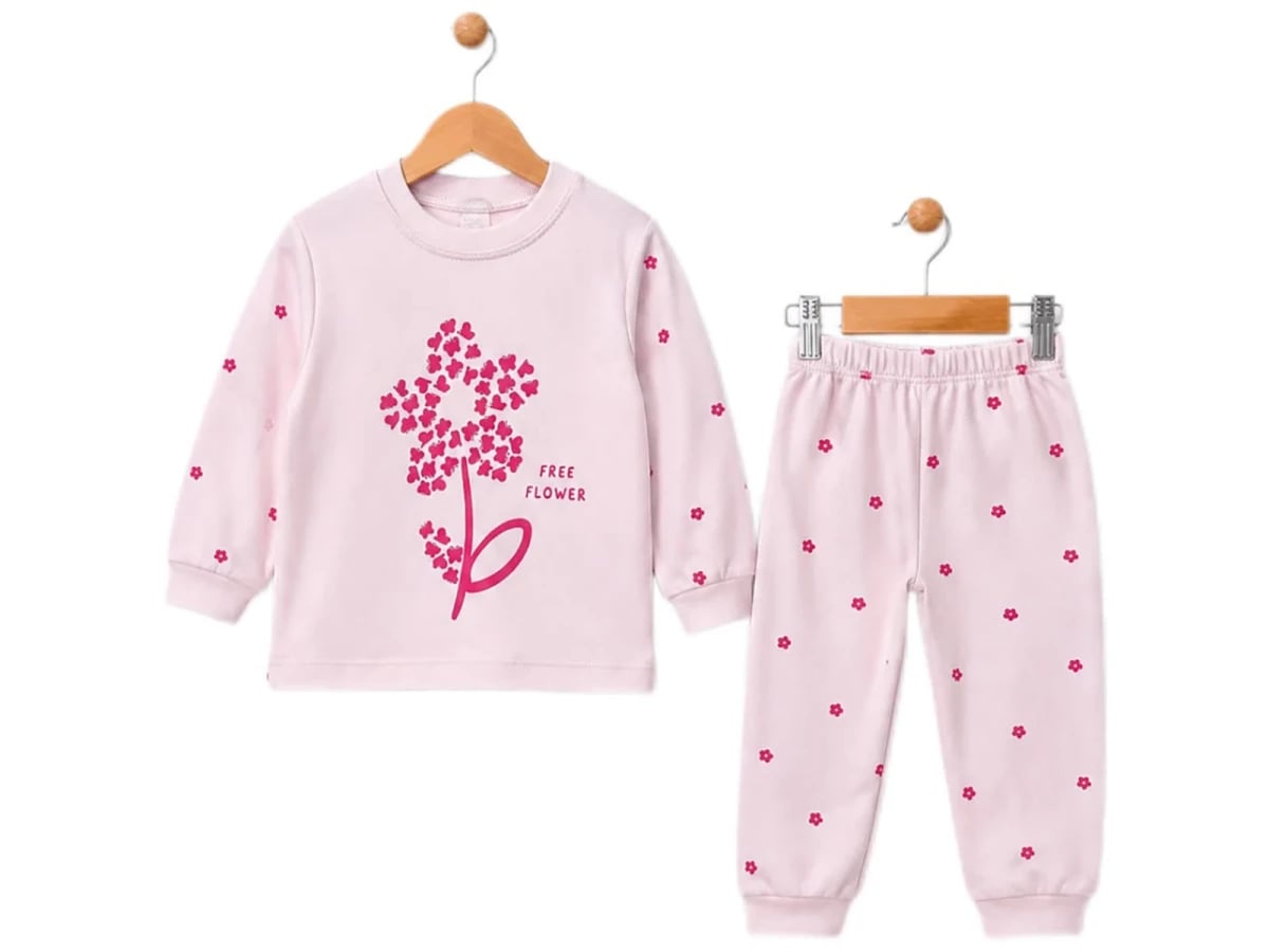 Girls' 3-Piece Floral Pyjama Set – Pale Pink - Supermini - by Peralane