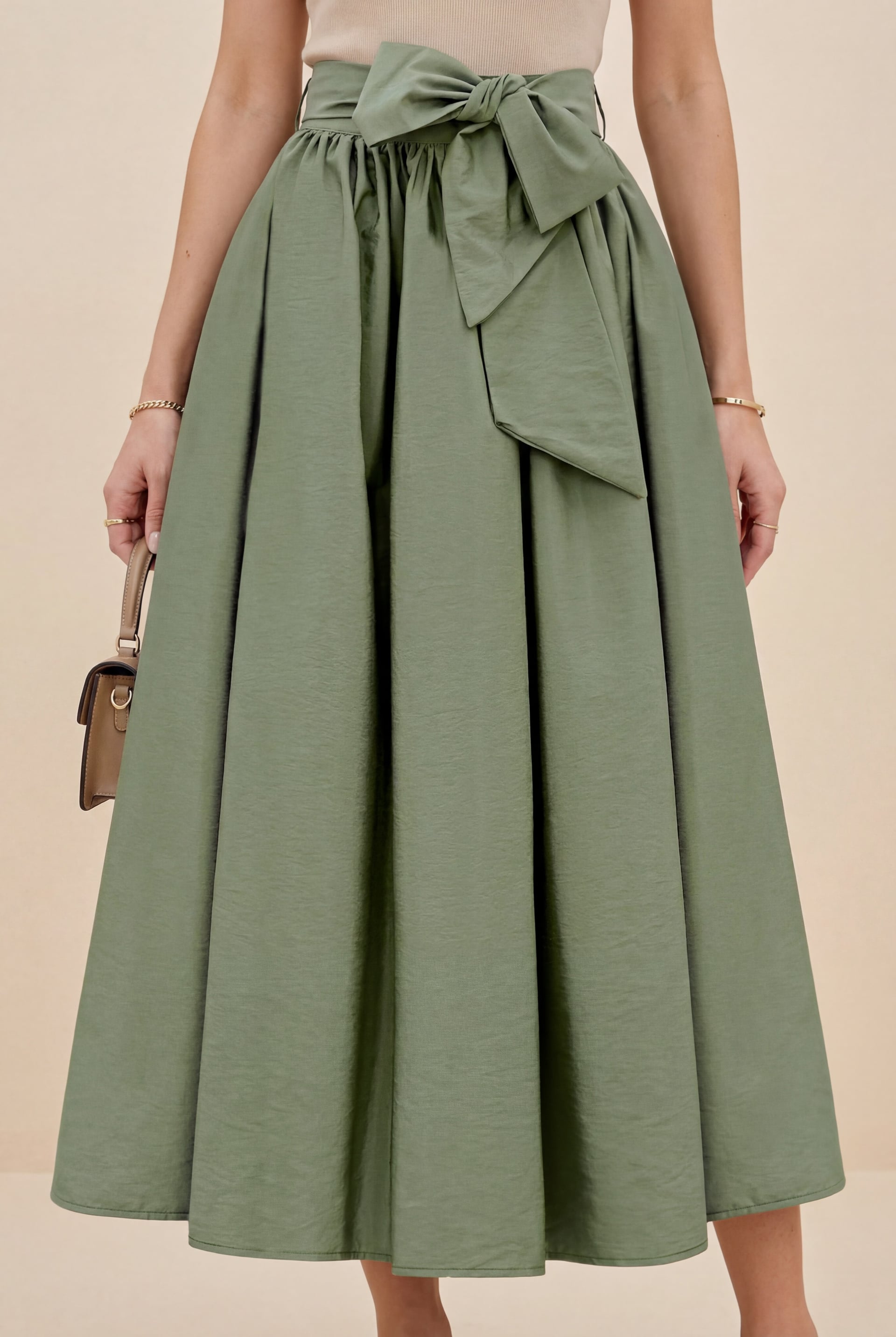 Pleated Belted Parachute Skirt - Olive Green - Podyumplus - by Peralane - photo 3