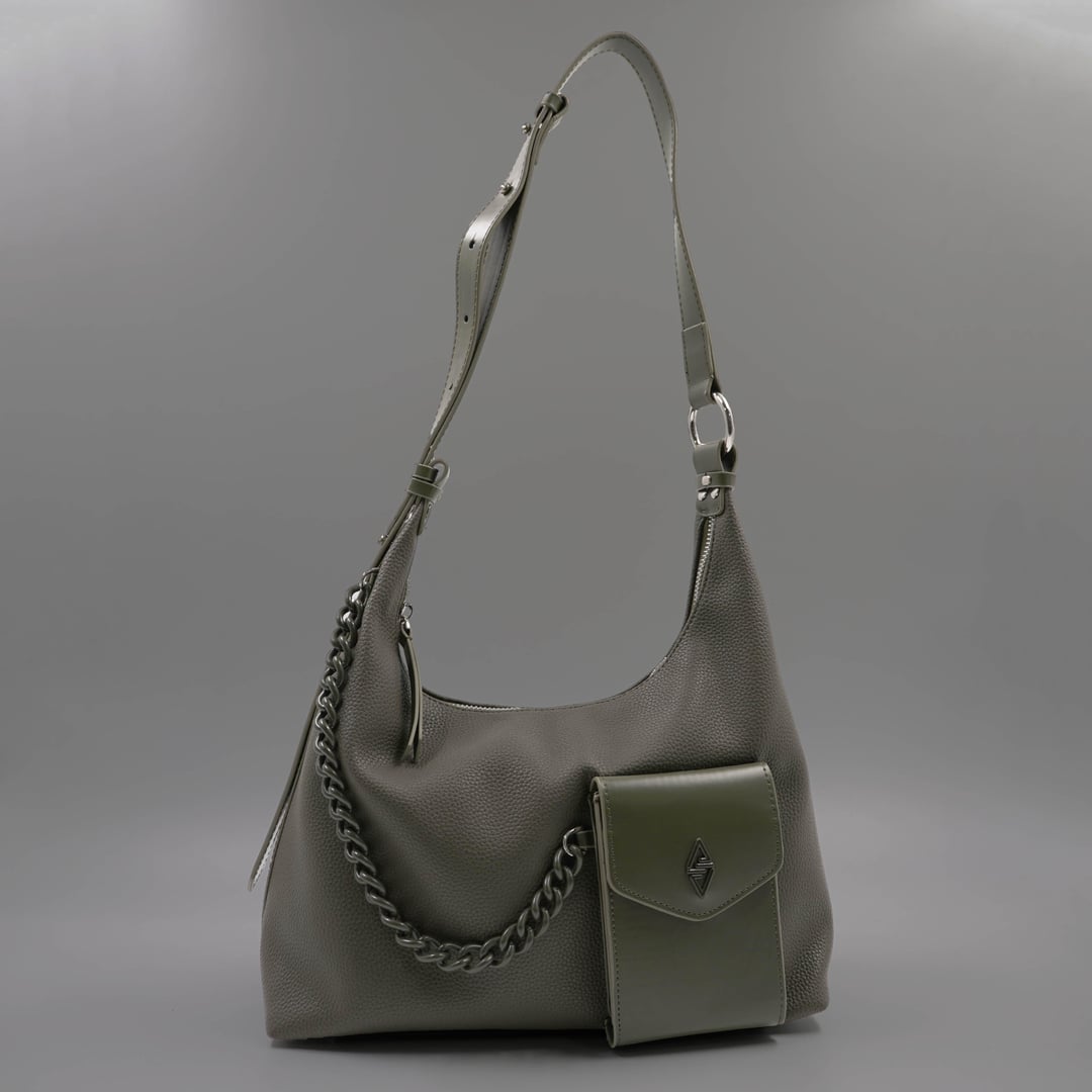 Marta Olive Green Chain Detail Women's Shoulder Bag - Aron Atelier - by Peralane - photo 3