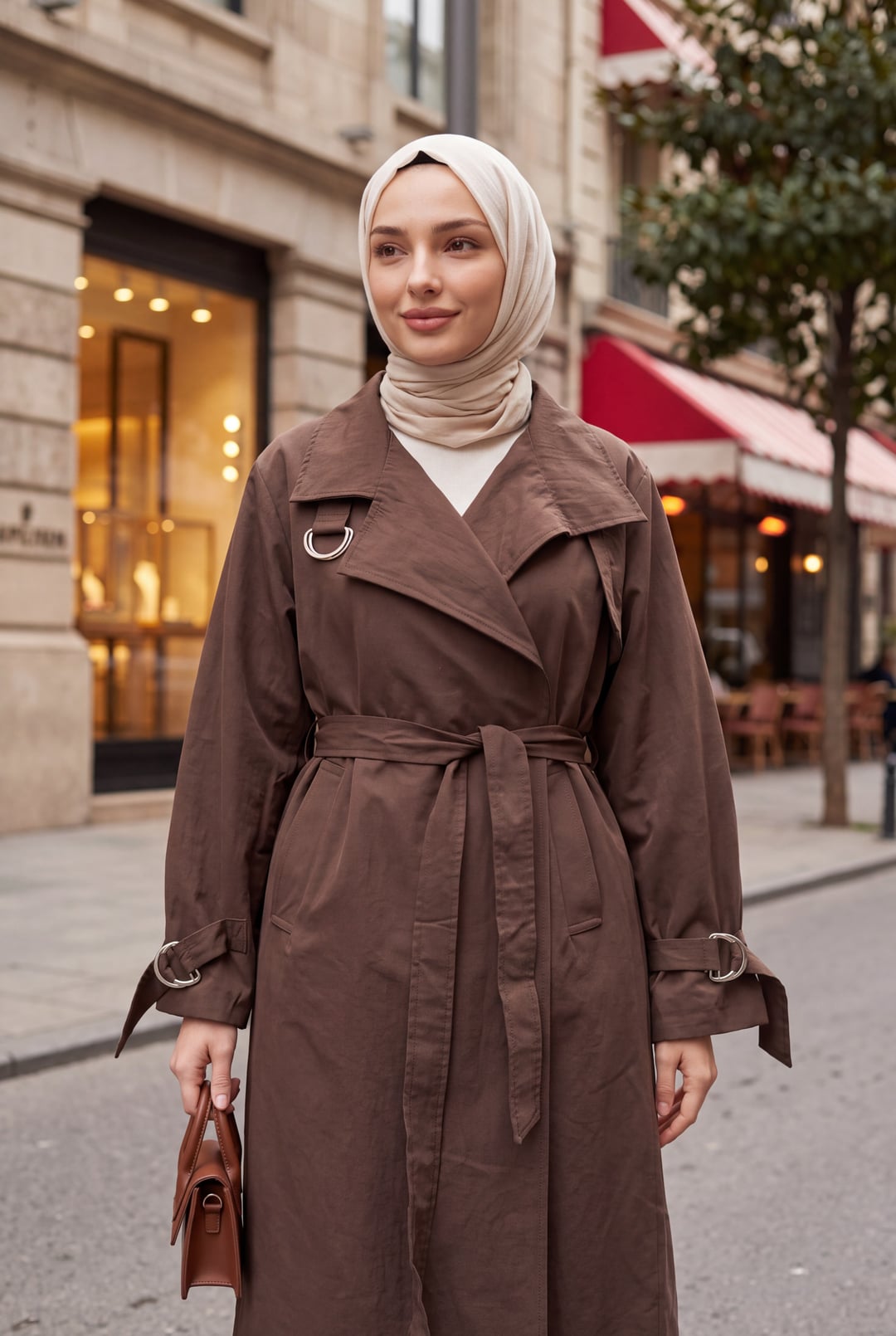Double-Breasted Belted Lined Double-Pocket Trench Coat - Dark Brown - Podyumplus - by Peralane - photo 4