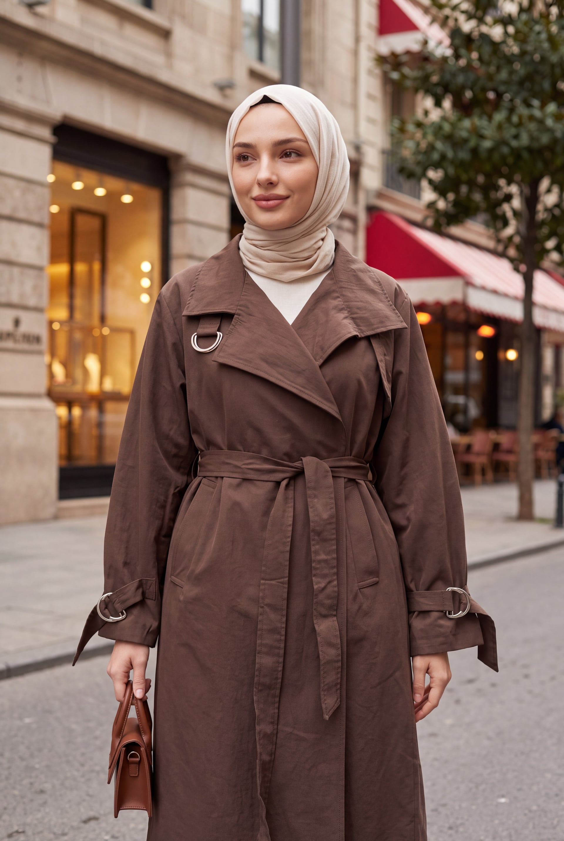Double-Breasted Belted Lined Double-Pocket Trench Coat - Dark Brown - Podyumplus - by Peralane - photo 4