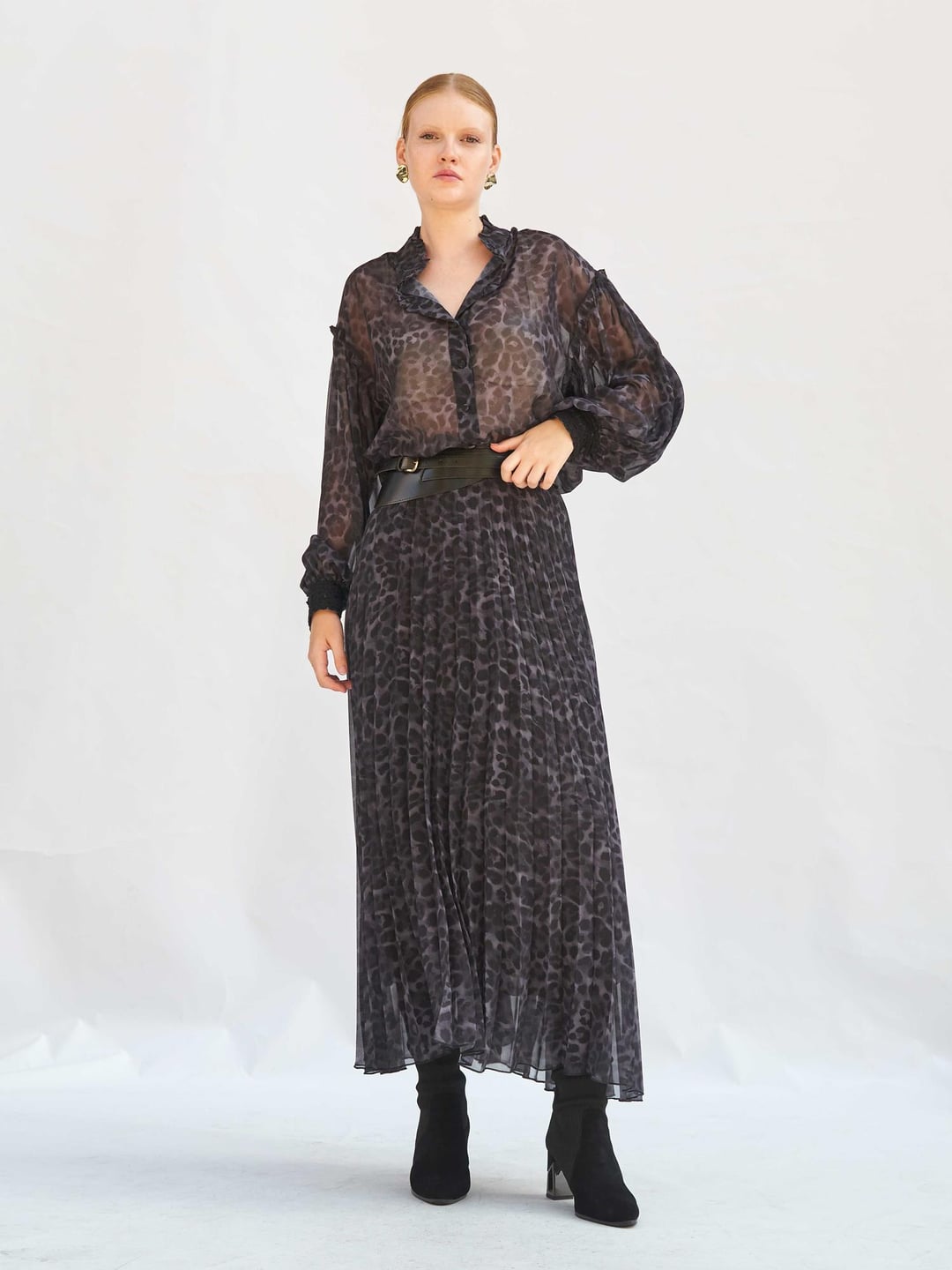 Leopard Print Sheer Blouse with Ruffled Collar - Lefon - by Peralane - photo 2