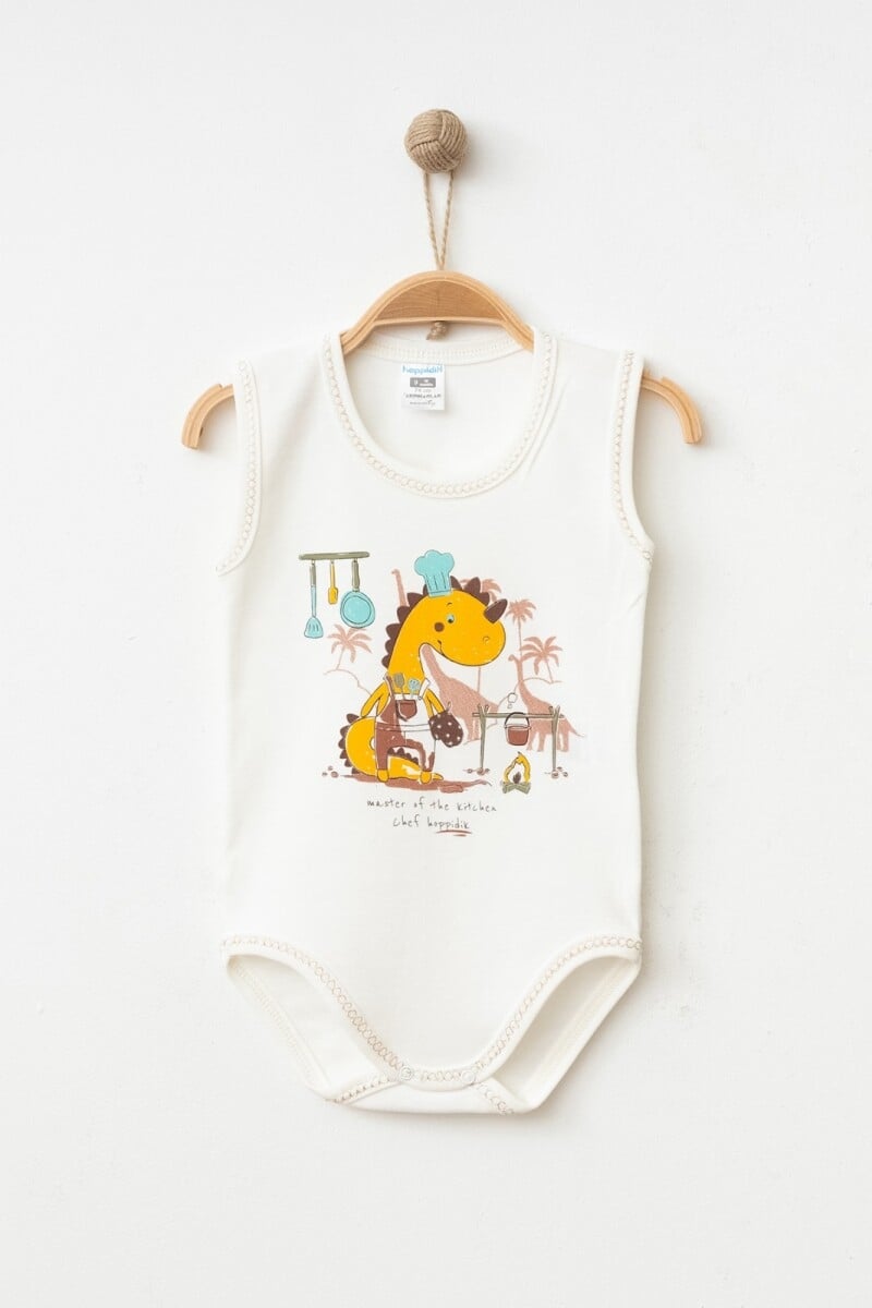 Unisex Baby Bodysuit 9-18M - Dinosaur Chef Print (Pack of 3) - Hoppidik - by Peralane