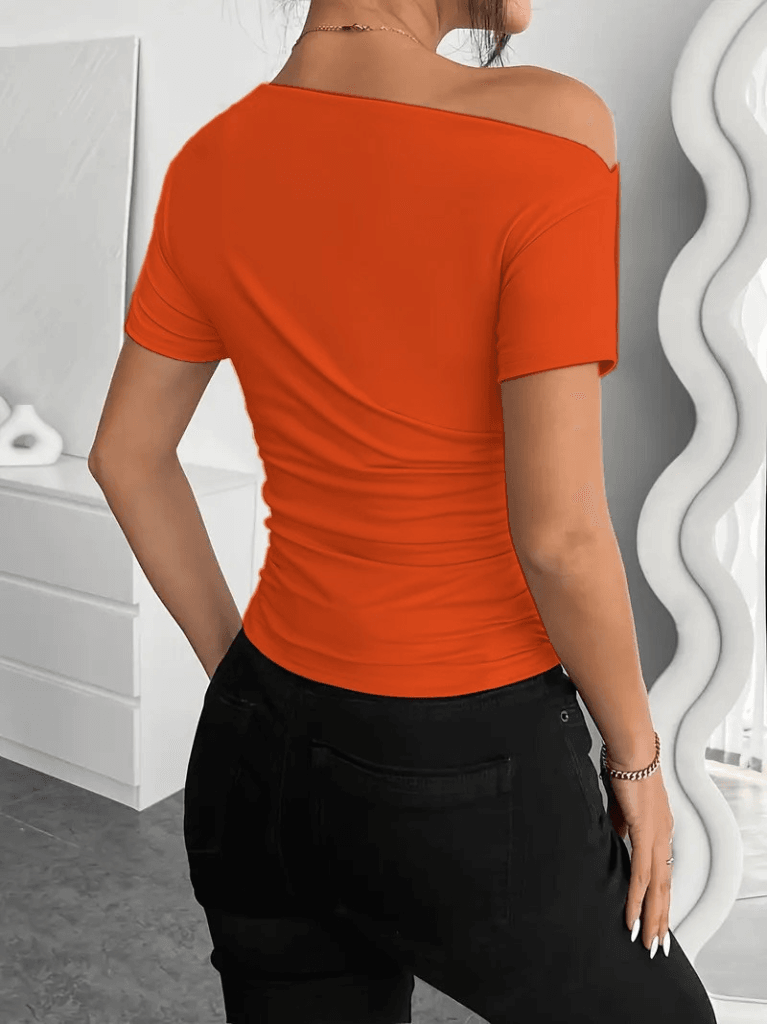 Women's Short Sleeve One-Shoulder Ruched Viscose Blouse - Janes - by Peralane - photo 4