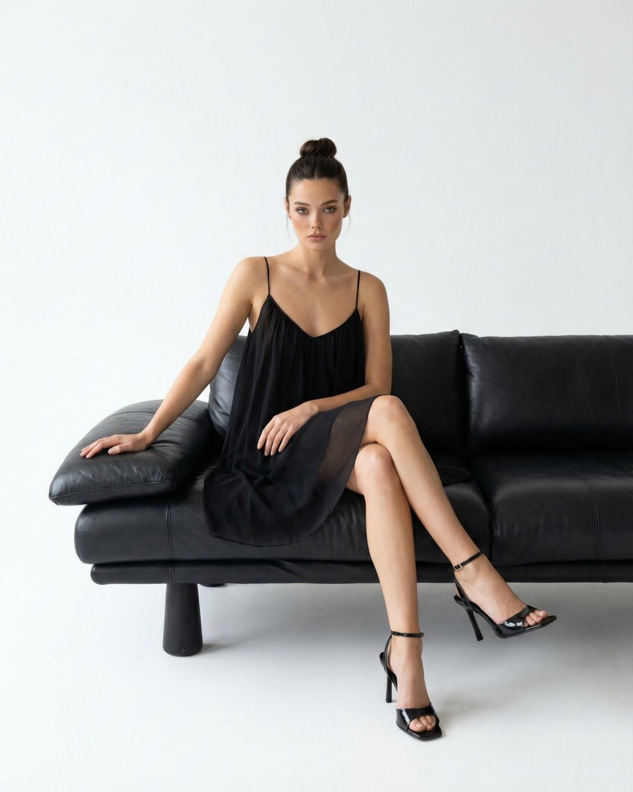 Black Flowing Evening Dress with Spaghetti Straps - Fame - by Peralane - photo 2