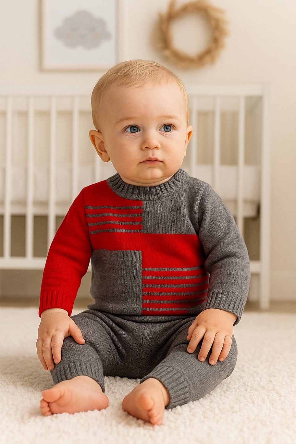 Knitted Baby Boy 2-Piece Set with Pattern - 1012 - Has Bereket - by Peralane