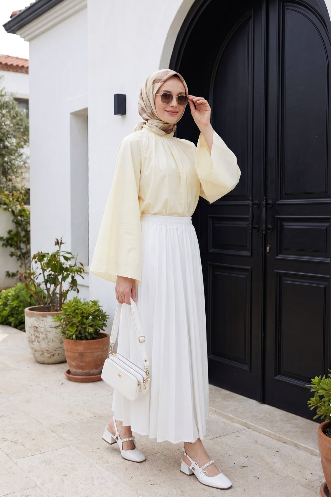 Crew Neck Spanish Sleeve Lined Voile Blouse - Light Yellow - Podyumplus - by Peralane - photo 6