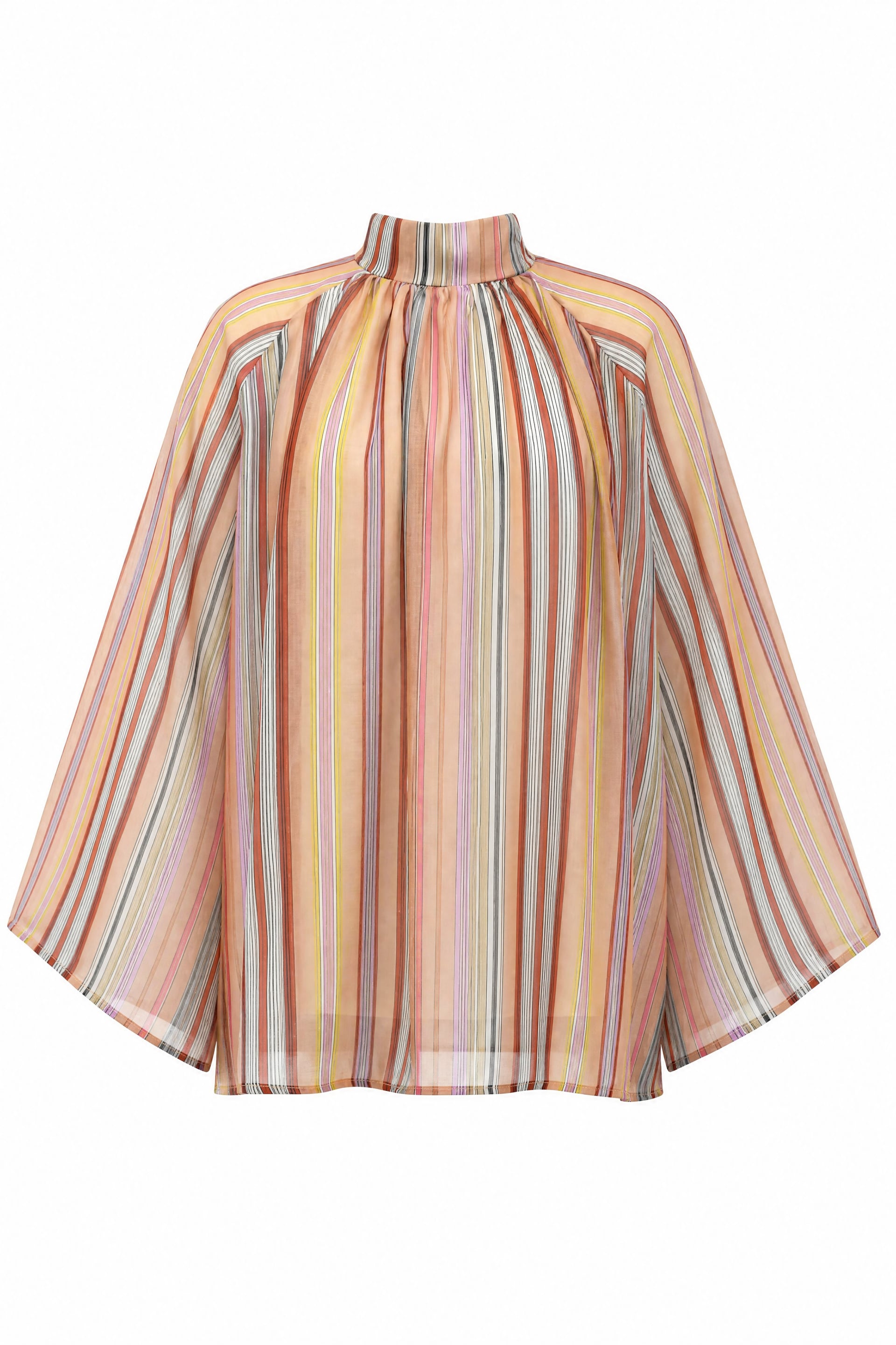 Striped Lined Oversize Voile Tunic with Mandarin Collar - Salmon - Podyumplus - by Peralane - photo 6