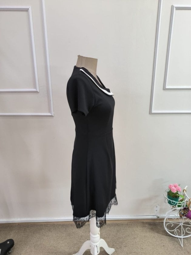 Women's Short Sleeve Collared Crepe Dress with Contrast Trim - Janes - by Peralane - photo 5
