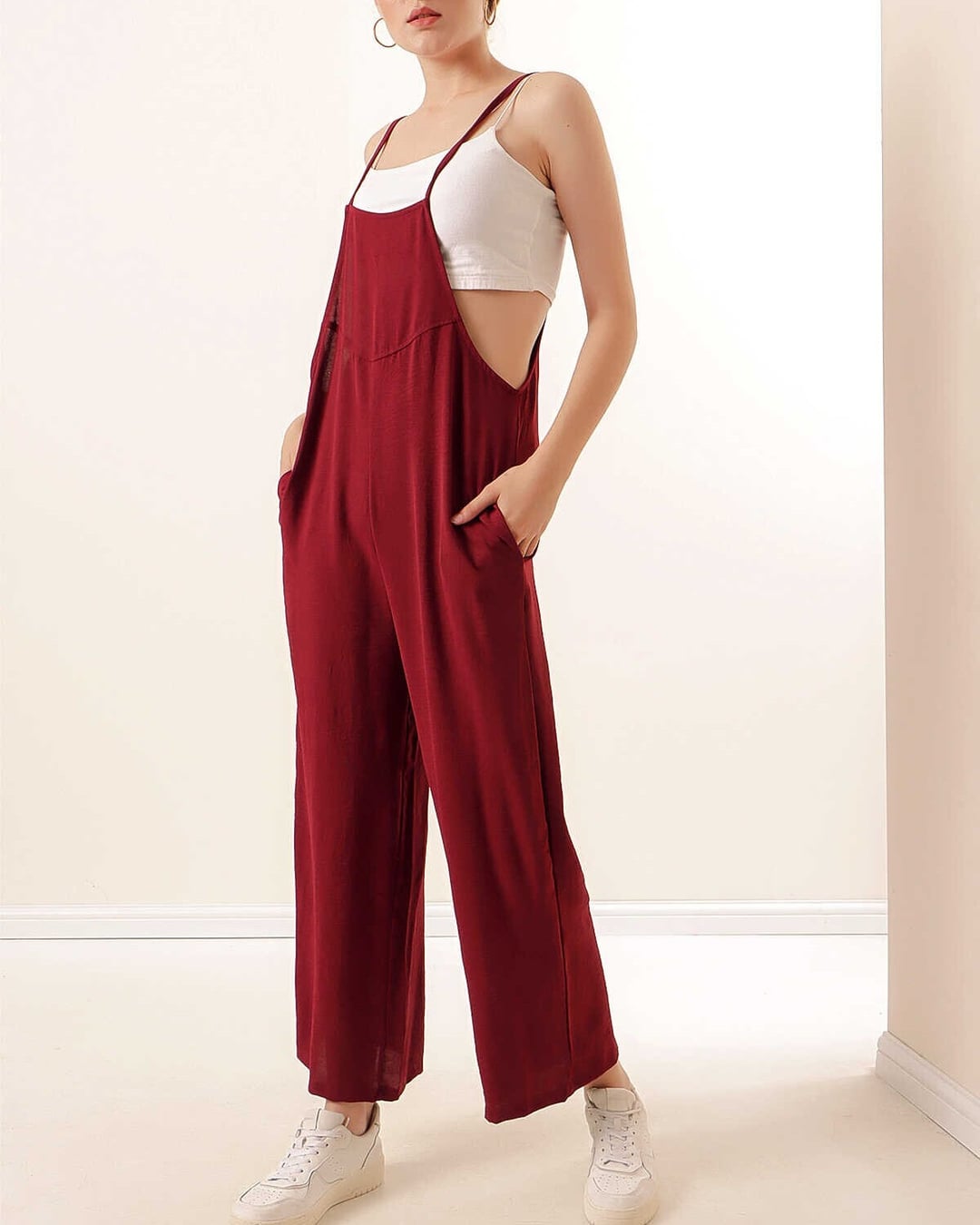 Burgundy Jersey Jumpsuit with Spaghetti Straps - Bigdart - by Peralane - photo 3