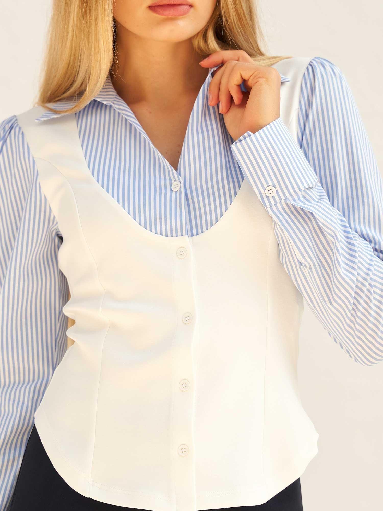 Women's Waistcoat-Look Striped Shirt Blouse Set - Lefon - by Peralane - photo 5