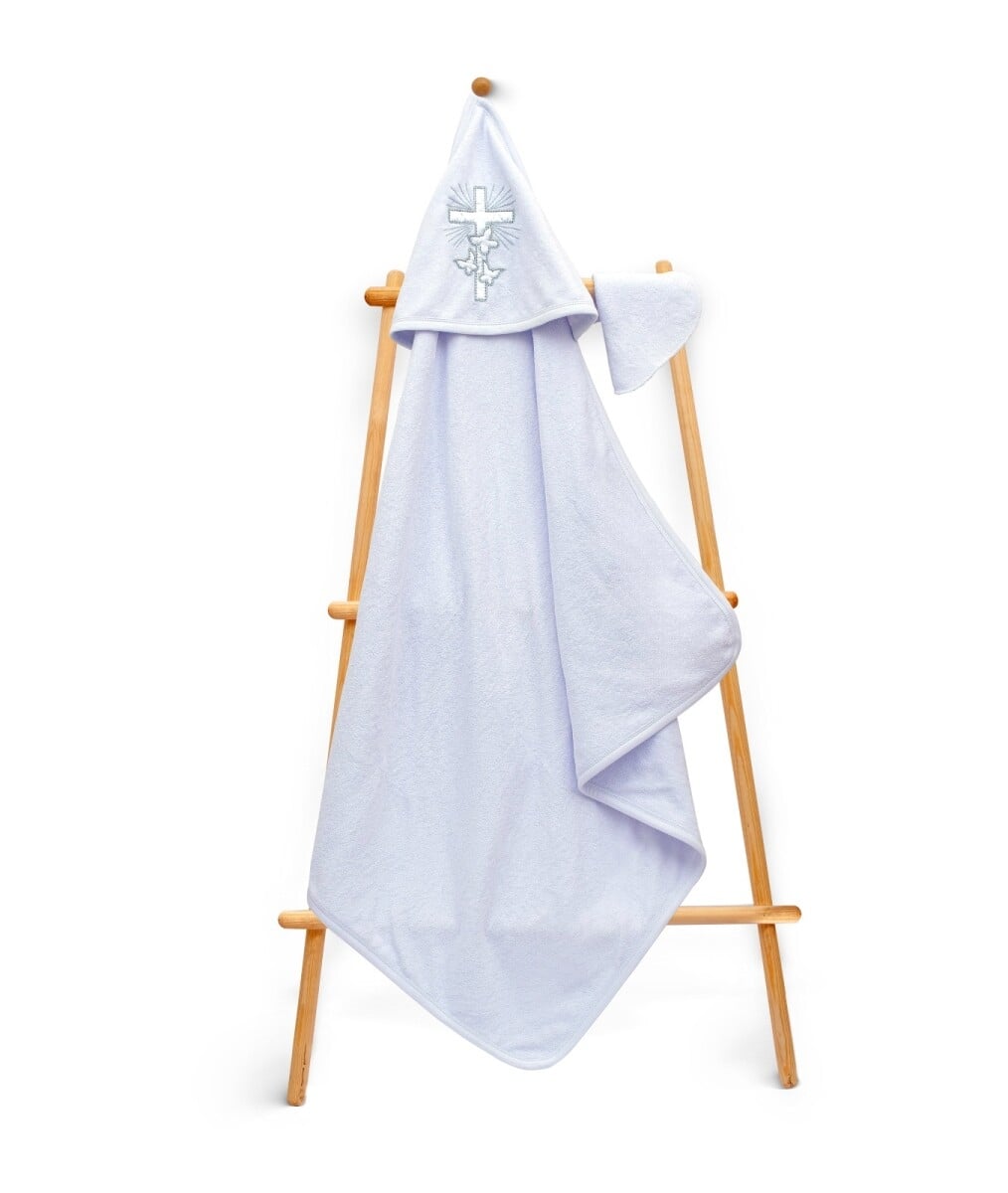 Unisex Baby Hooded Towel Set 80x80cm with Dove Motif - Light Blue - Babyline - by Peralane