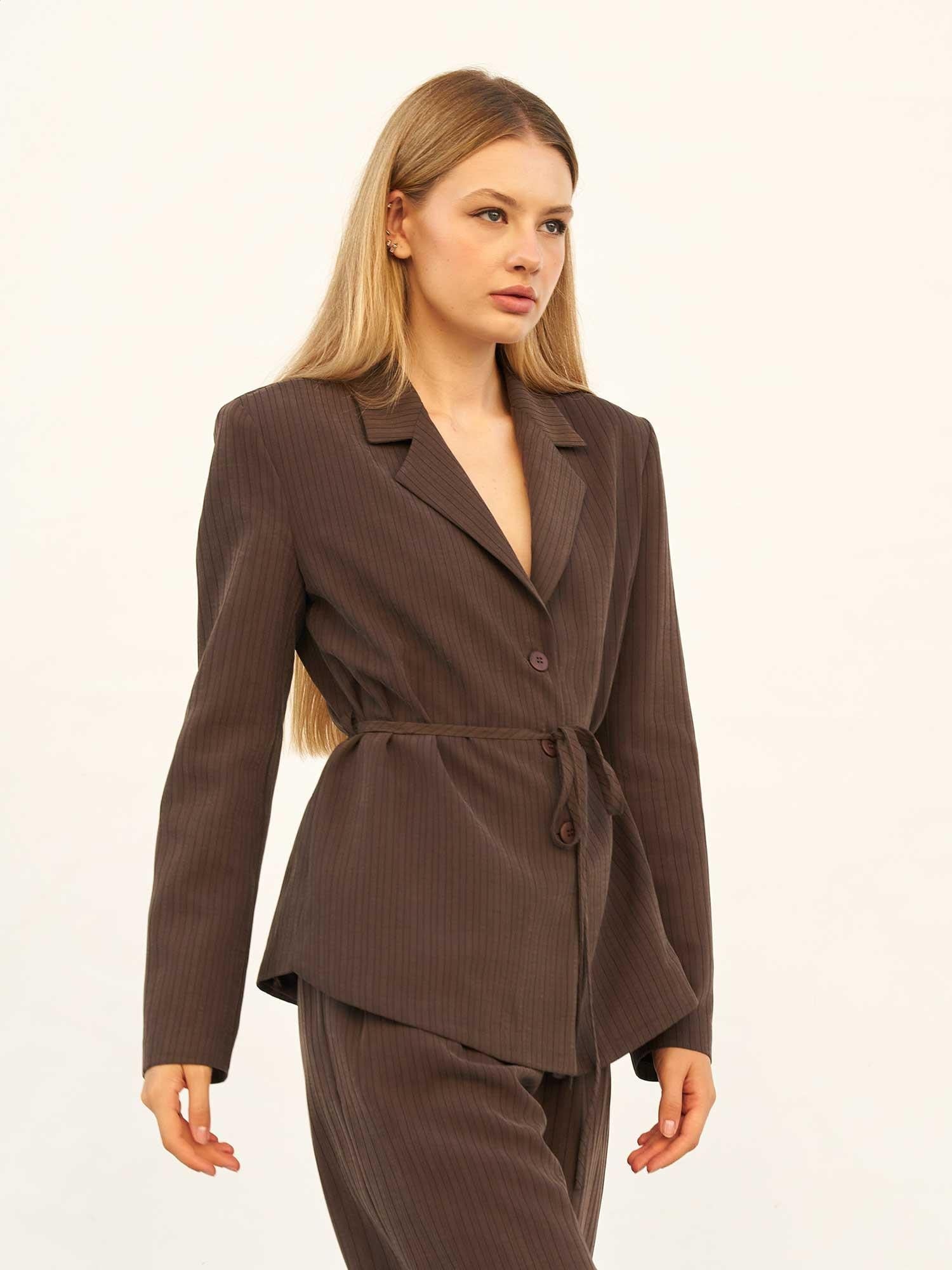 Dark Brown Pinstripe Blazer and Trousers Set - Lefon - by Peralane - photo 5