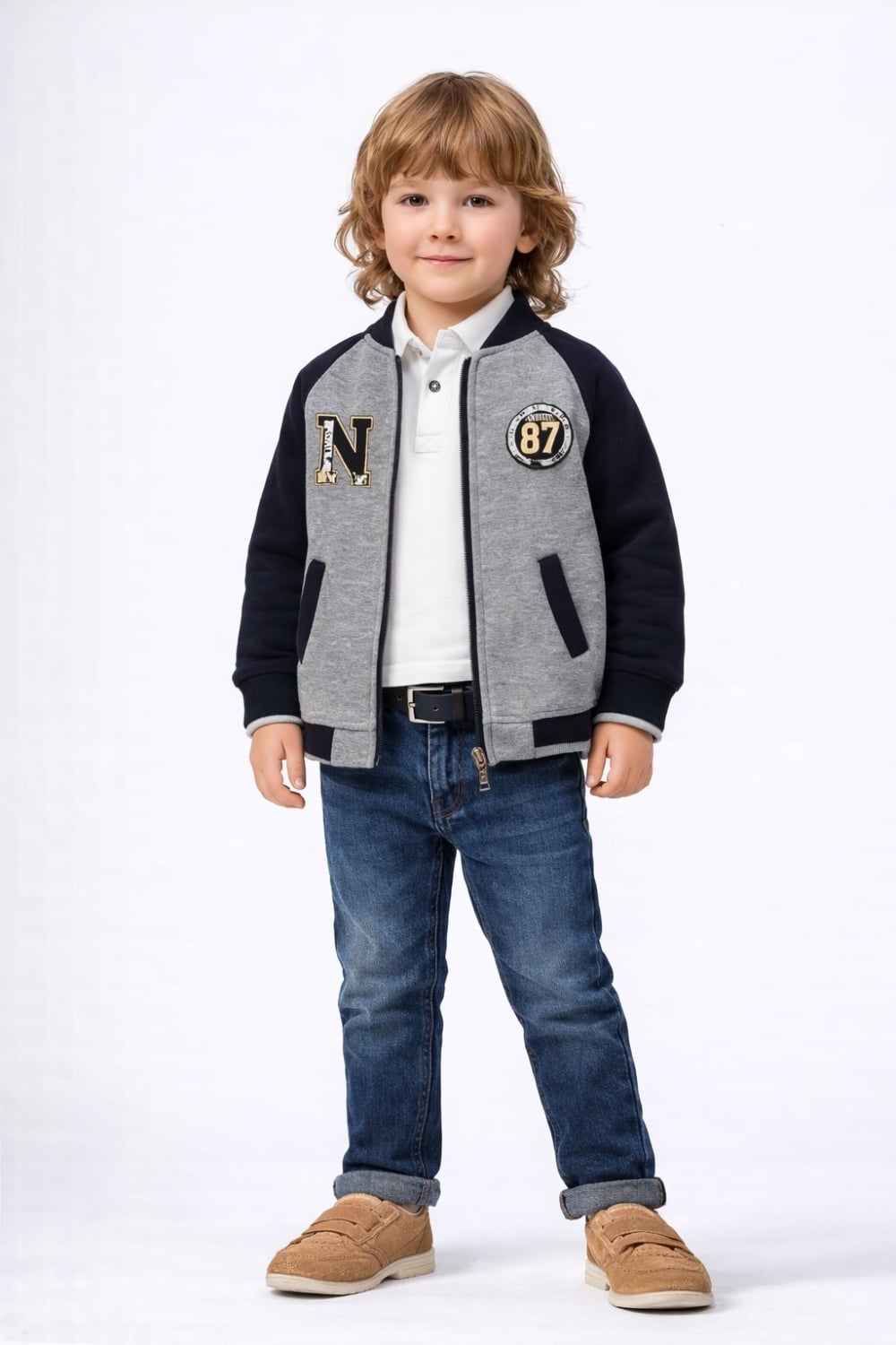 Boys' Bomber Jacket Set - Beige and Brown - Has Bereket - by Peralane