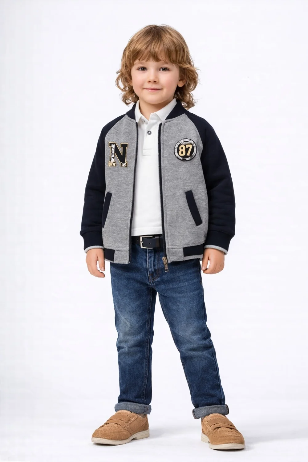 Boys' Bomber Jacket Set - Beige and Brown - Has Bereket - by Peralane