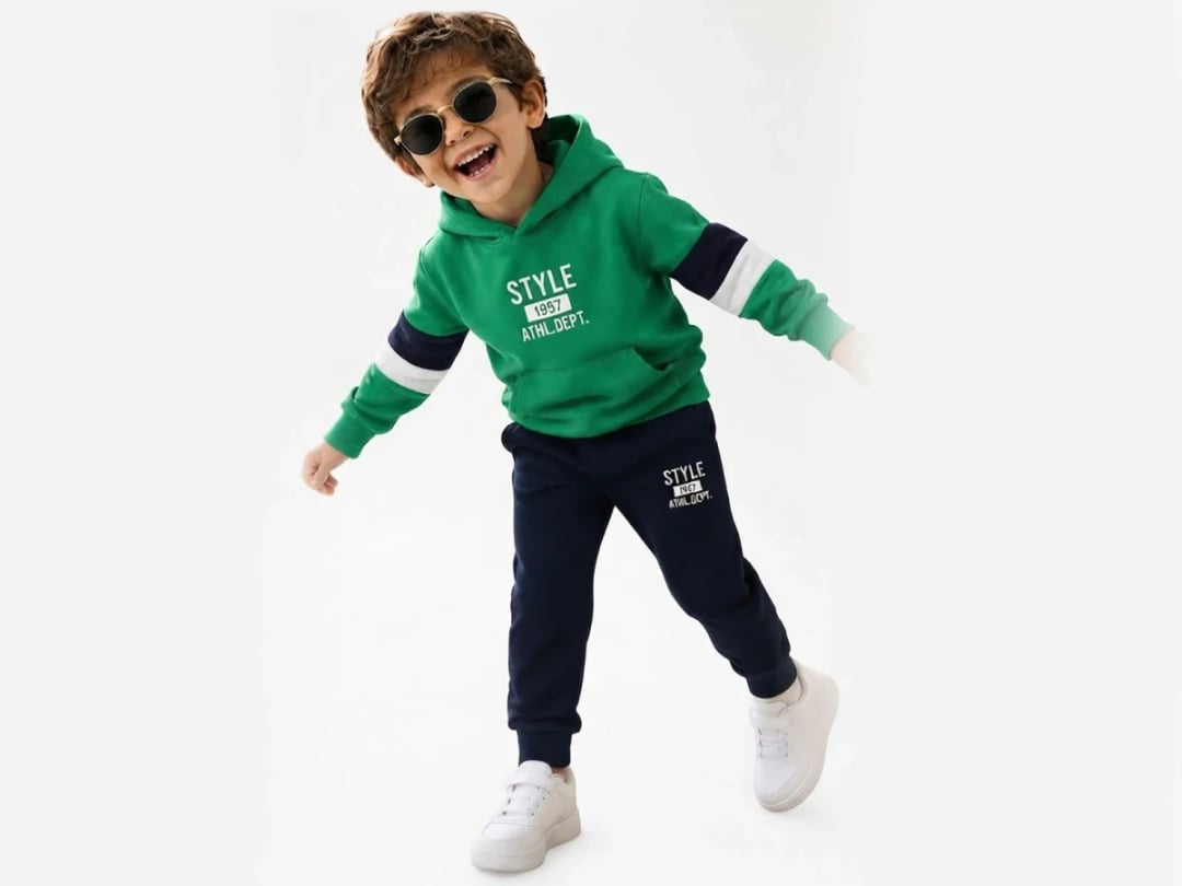 Boys' Hooded Tracksuit Set with Print - Green - Palm Life - by Peralane