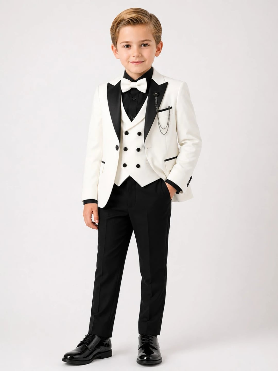 Boy's Tuxedo Suit Set with Jacket - Ecru - Terry - by Peralane