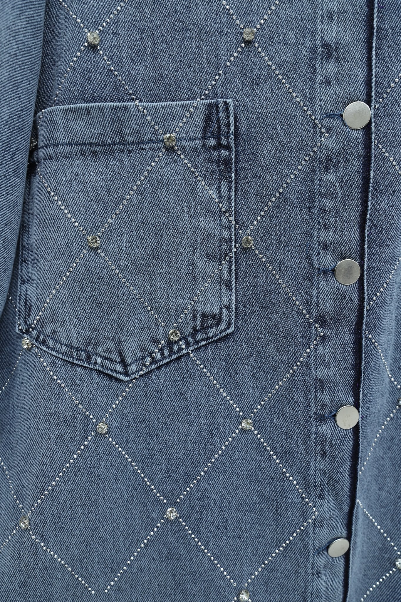 Double Pocket Stone Button Front Denim Jacket - Ice Blue - Podyumplus - by Peralane - photo 7