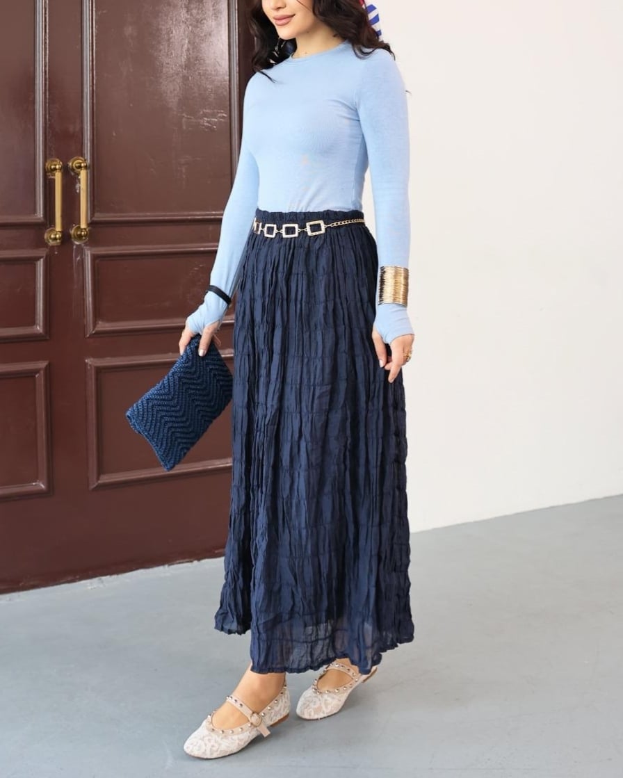 Lined Smocked Modal Skirt - Navy - Podyumplus - by Peralane - photo 7