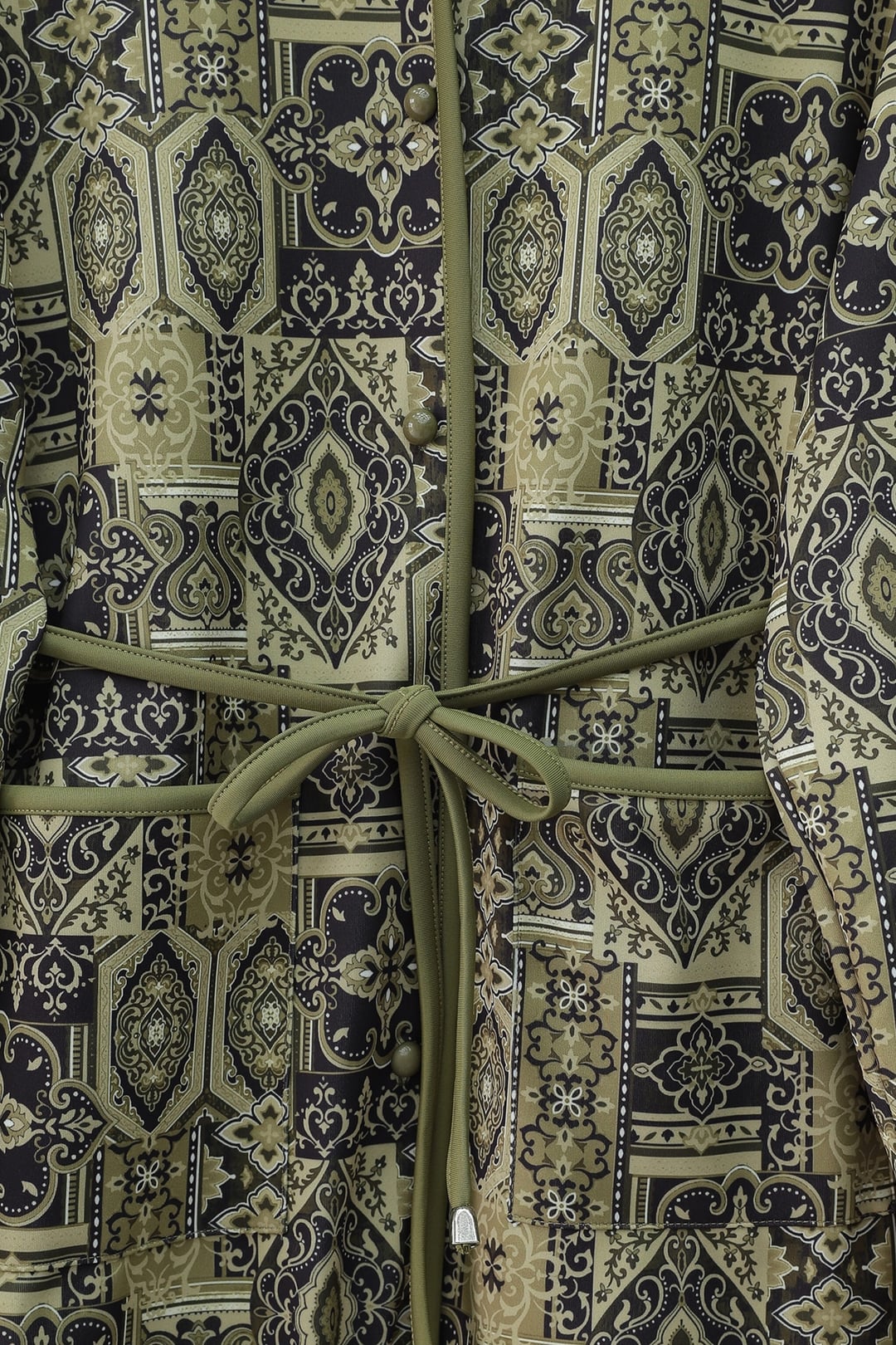 Belted Double Pocket Patterned Scuba Set - Olive Green - Podyumplus - by Peralane - photo 5