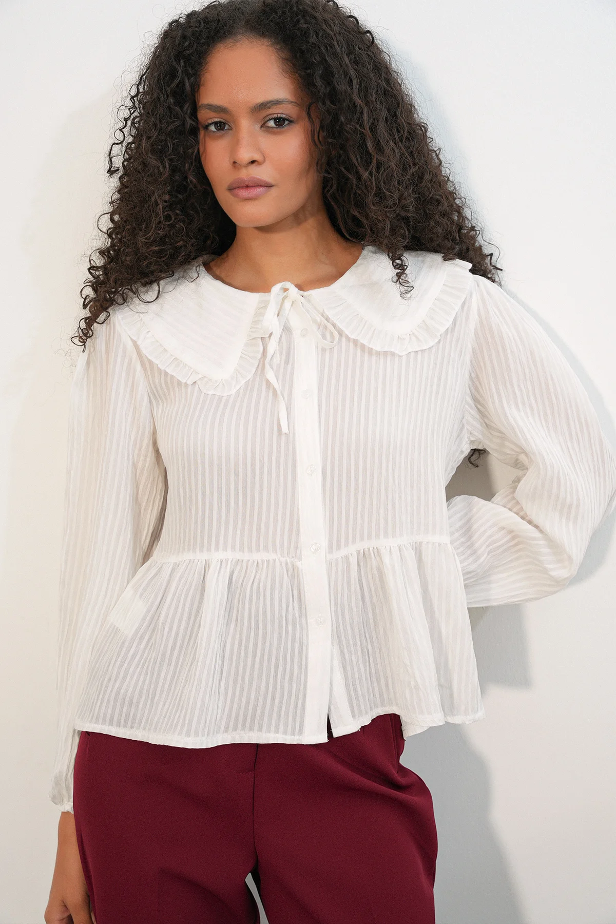Women's White Bebe Collar Shirt Blouse 993 - Bigdart - by Peralane - photo 2