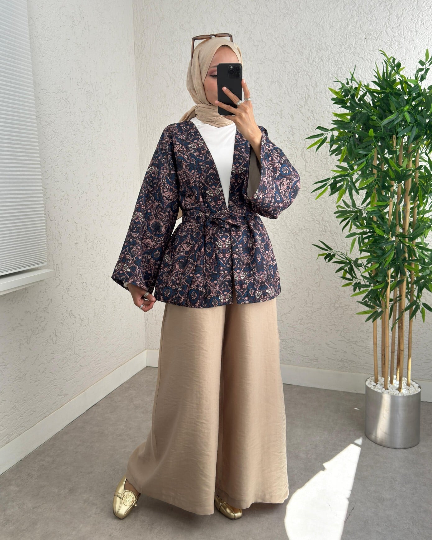Women's Digital Print Belted Quilted Kimono - Dark Navy - Podyumplus - by Peralane - photo 4