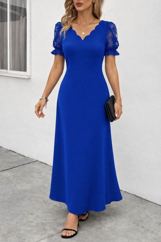 Women's Short Sleeve V-Neck Long Shimmer Dress - Janes - by Peralane