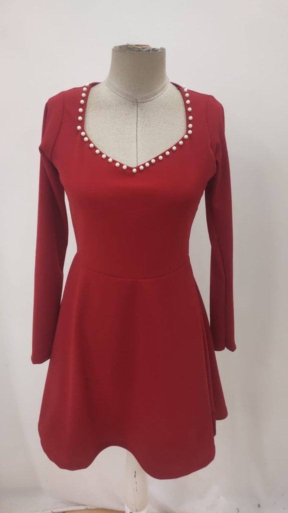 Women's Long-Sleeved V-Neck Dress with Pearl Trim - Janes - by Peralane - photo 4