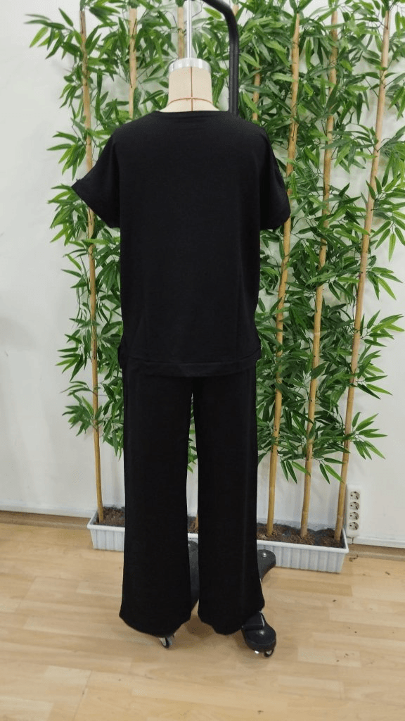Women's Short-Sleeve Crew Neck Viscose Two-Thread Blouse and Wide-Leg Trouser Two-Piece Set - Janes - by Peralane - photo 8
