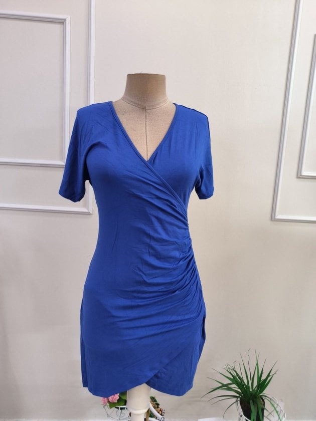 Women's Short Sleeve Wrap Neck Asymmetric Hem Viscose Dress - Janes - by Peralane - photo 4