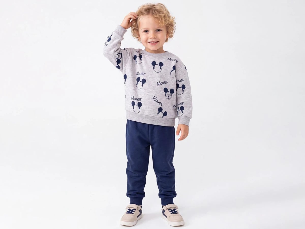 Mickey Mouse Print 3-Thread Fleece Boys' Sweatshirt and Trousers Set - Feely Kids - by Peralane