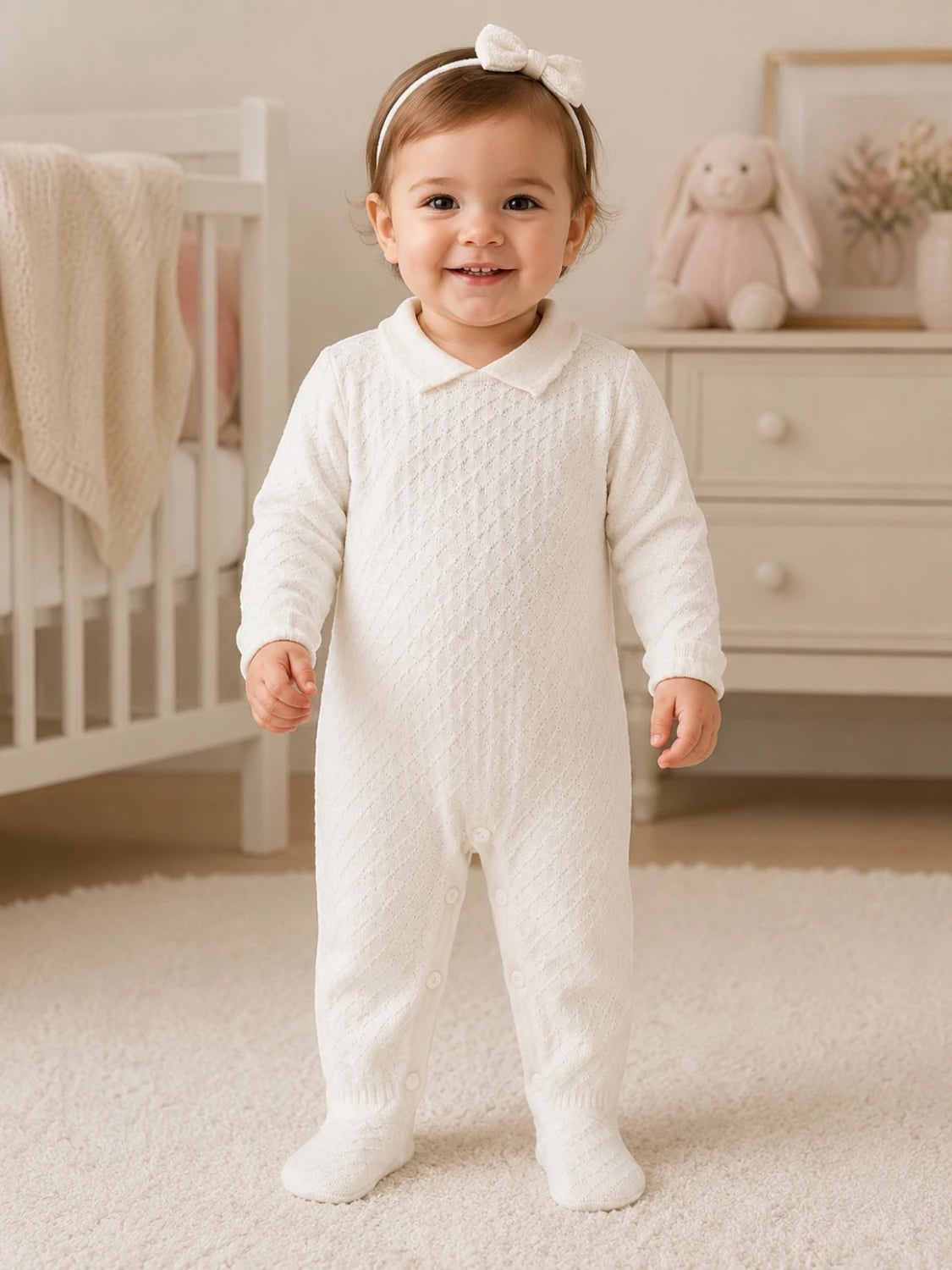 Baby Girl Knitted Romper with Peter Pan Collar - Off-White (Pack of 3) - Has Bereket - by Peralane