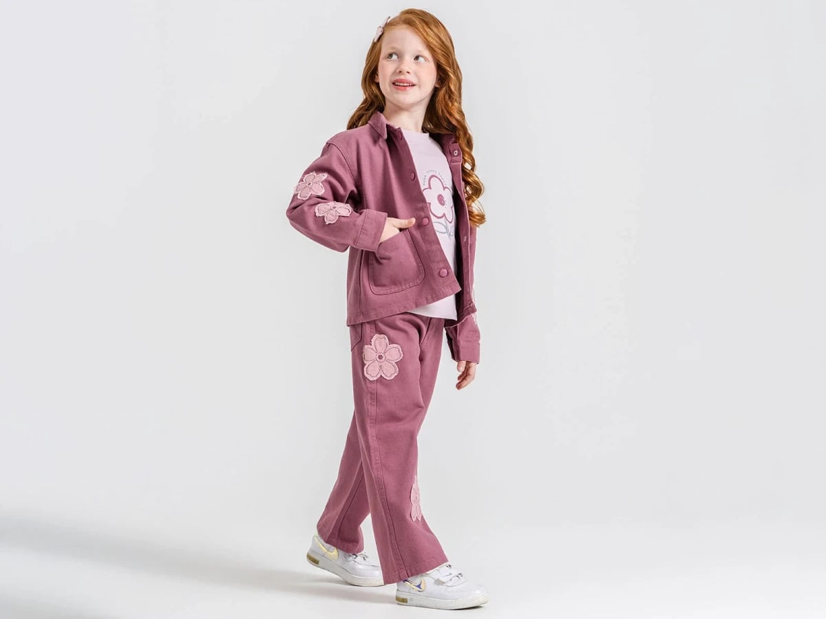 Girls' Floral Print Two-Piece Suit Set with Jacket and Trousers - Ecolkiz - by Peralane